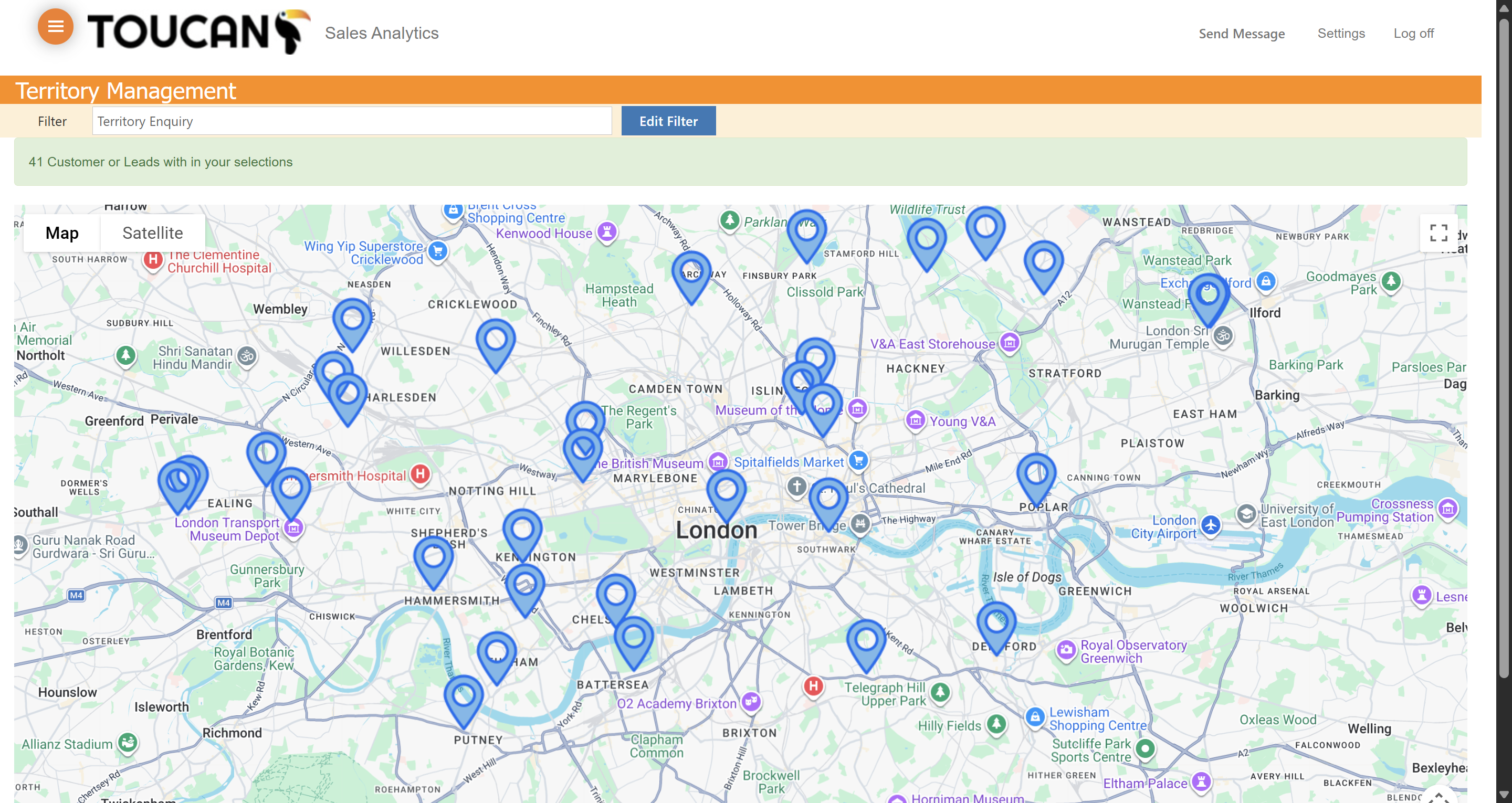 Step #3: Click on a specific customer pin on the map to view their details.
