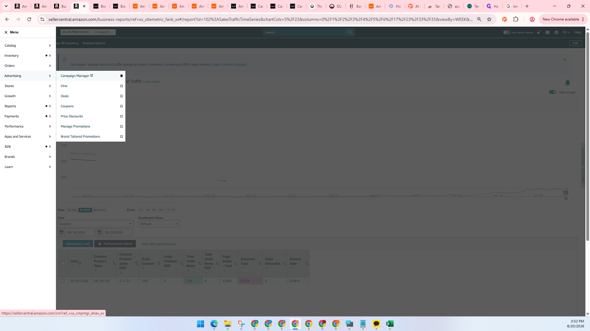 Step #17: In the Seller Central menu, go to the Advertising section and click Campaign Manager.