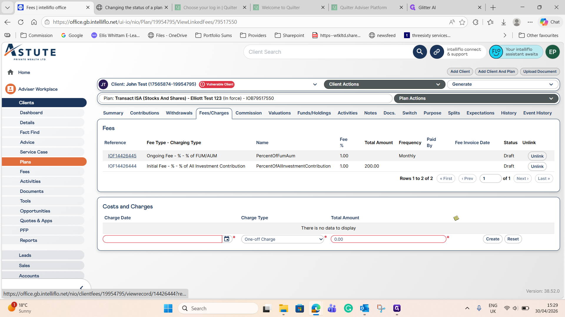 Step #2: Select the draft initial fee from the list to edit its details.