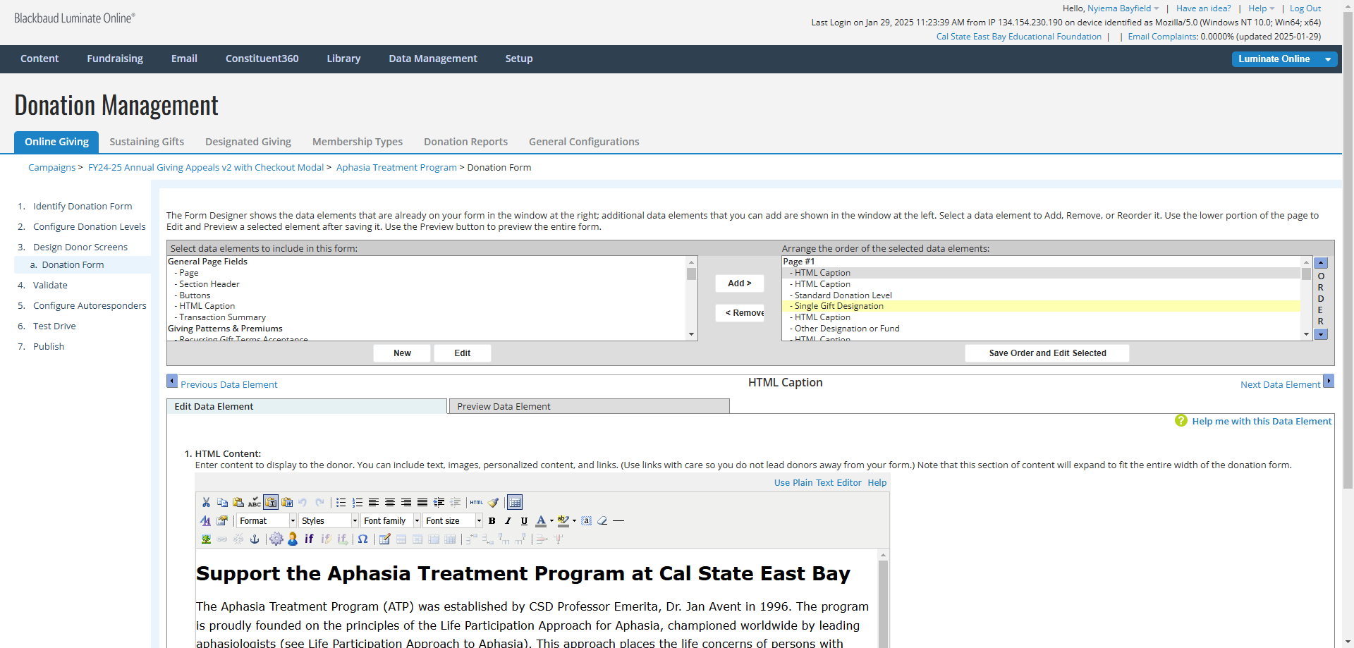 Step #12: In the top right panel, Click on "Single Gift Designation"