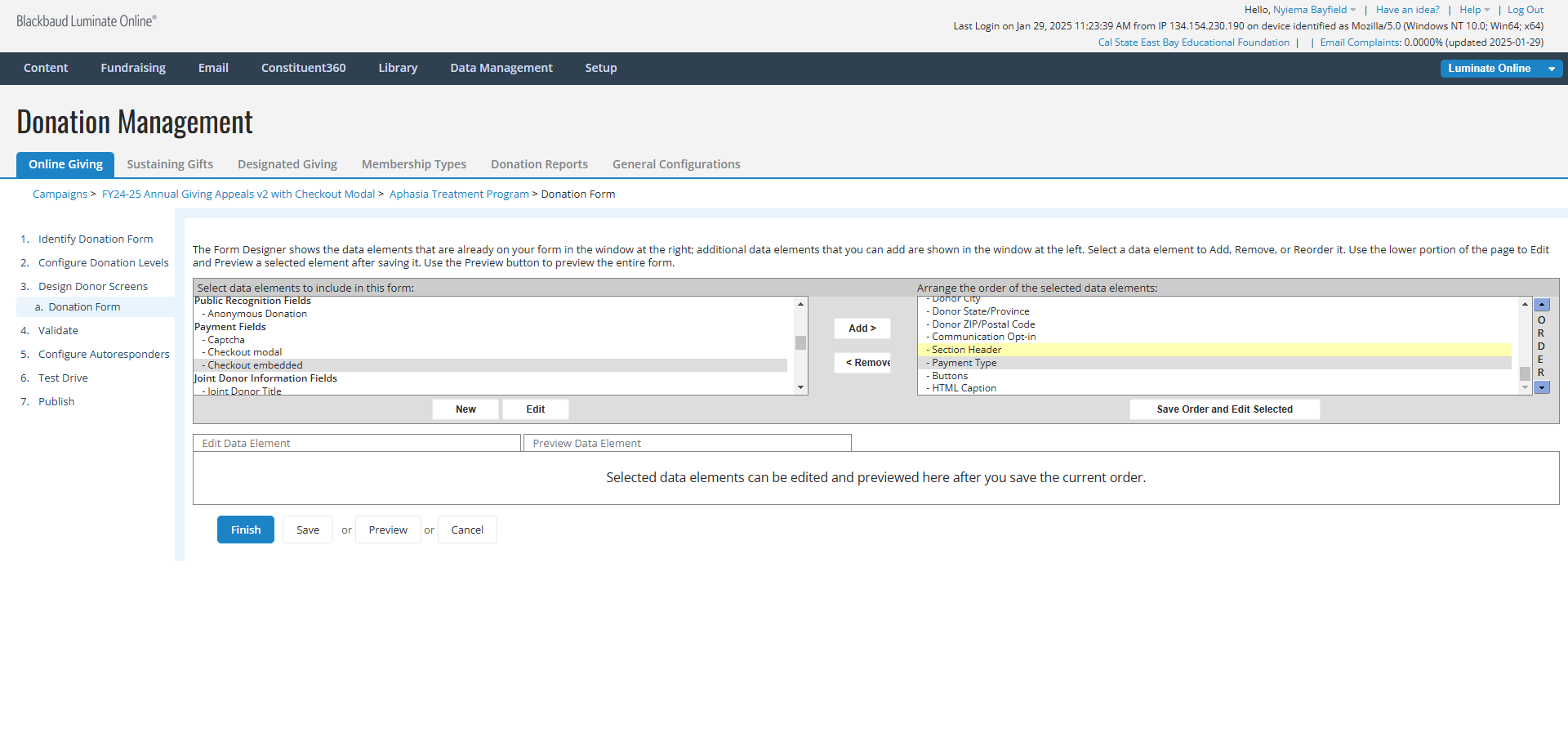 Step #34: In the top right panel, Click on "Section Header"