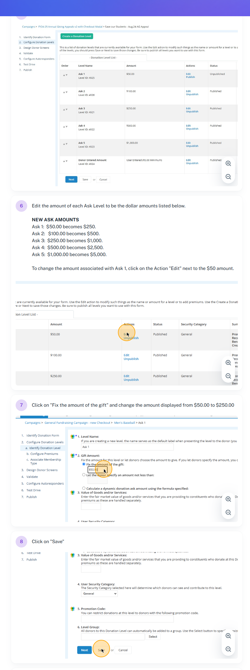 Step #3: Update the Donation Levels