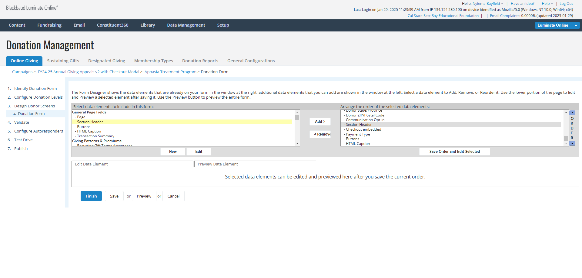 Step #37: In the top left panel, Click on "Section Header"
