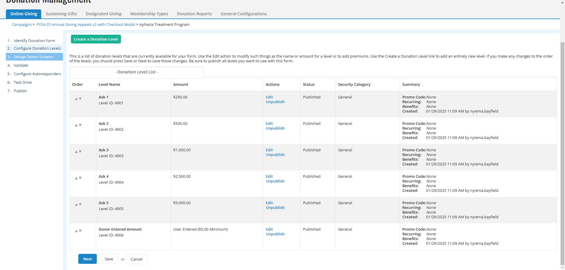 Step #4: Click on 3. Design Donor Screens