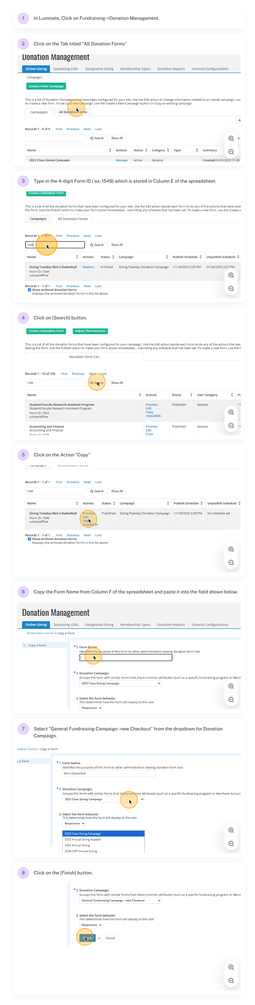 Step #1: PART 1 - COPYING AN EN EXISTING FORM TO A CAMPAIGN WITH THE NEW CHECKOUT ENABLED