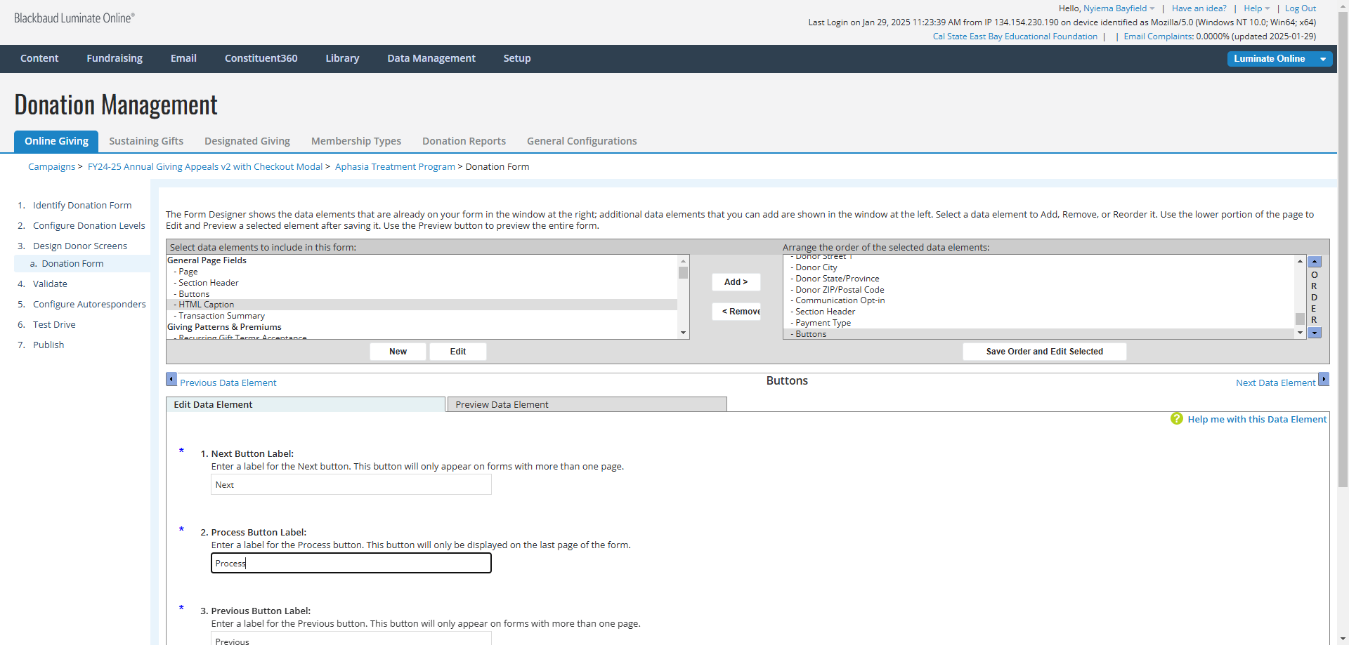 Step #29: Click on the box below 2. Process Button Label and change the text to "Submit"