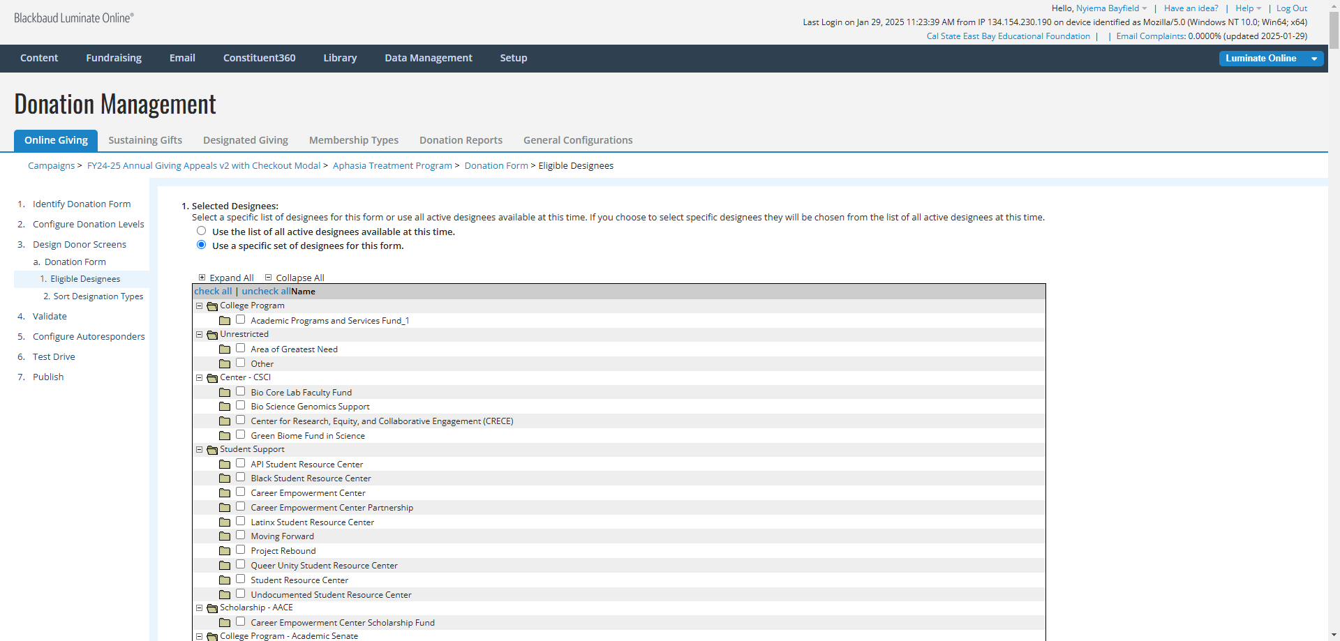 Step #17: Under the heading "Unrestricted", click the box next to "Other" to select it as a Designee.