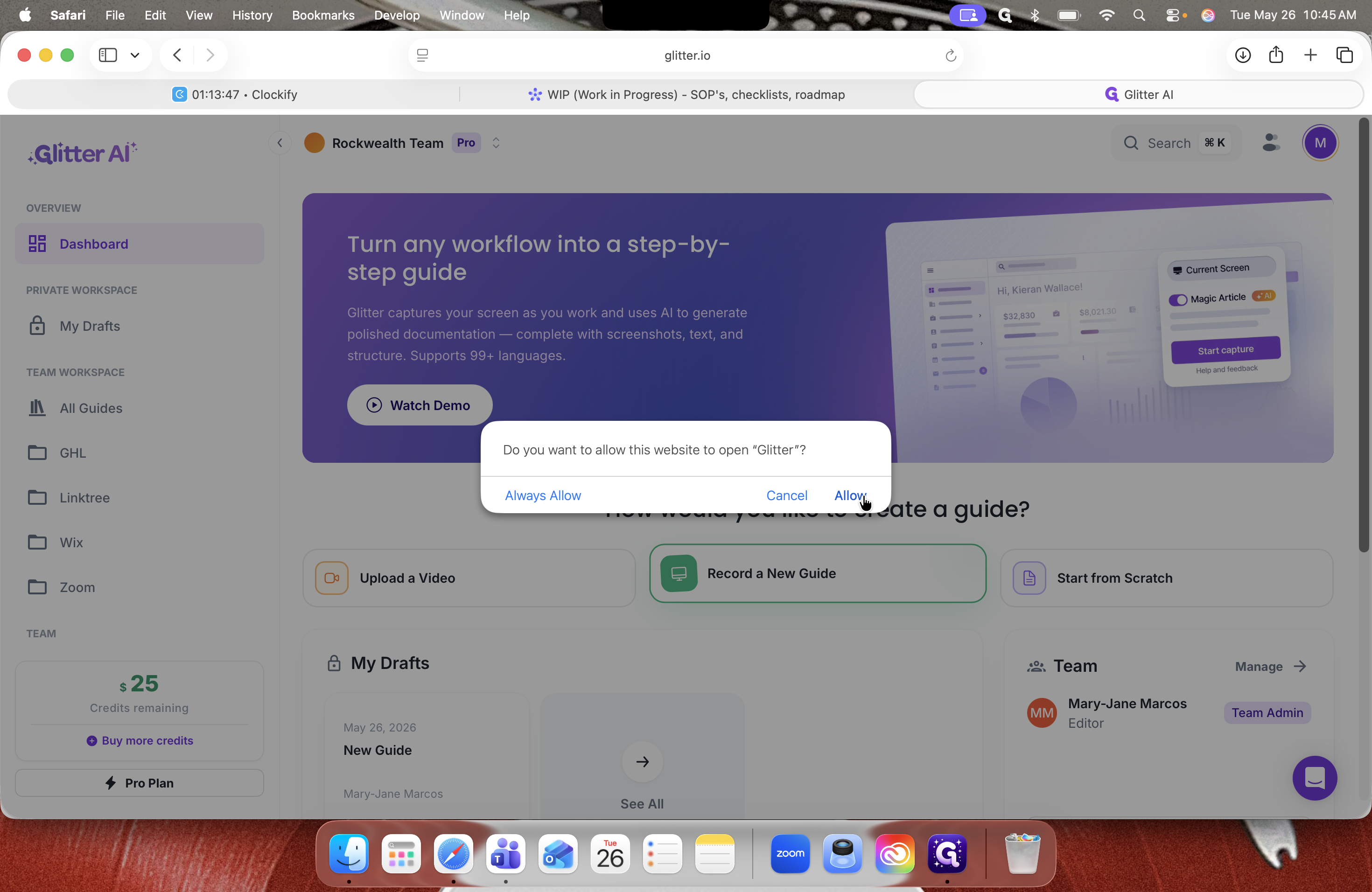 Step #3: If prompted by your system's privacy settings, click Allow to grant the app recording access.