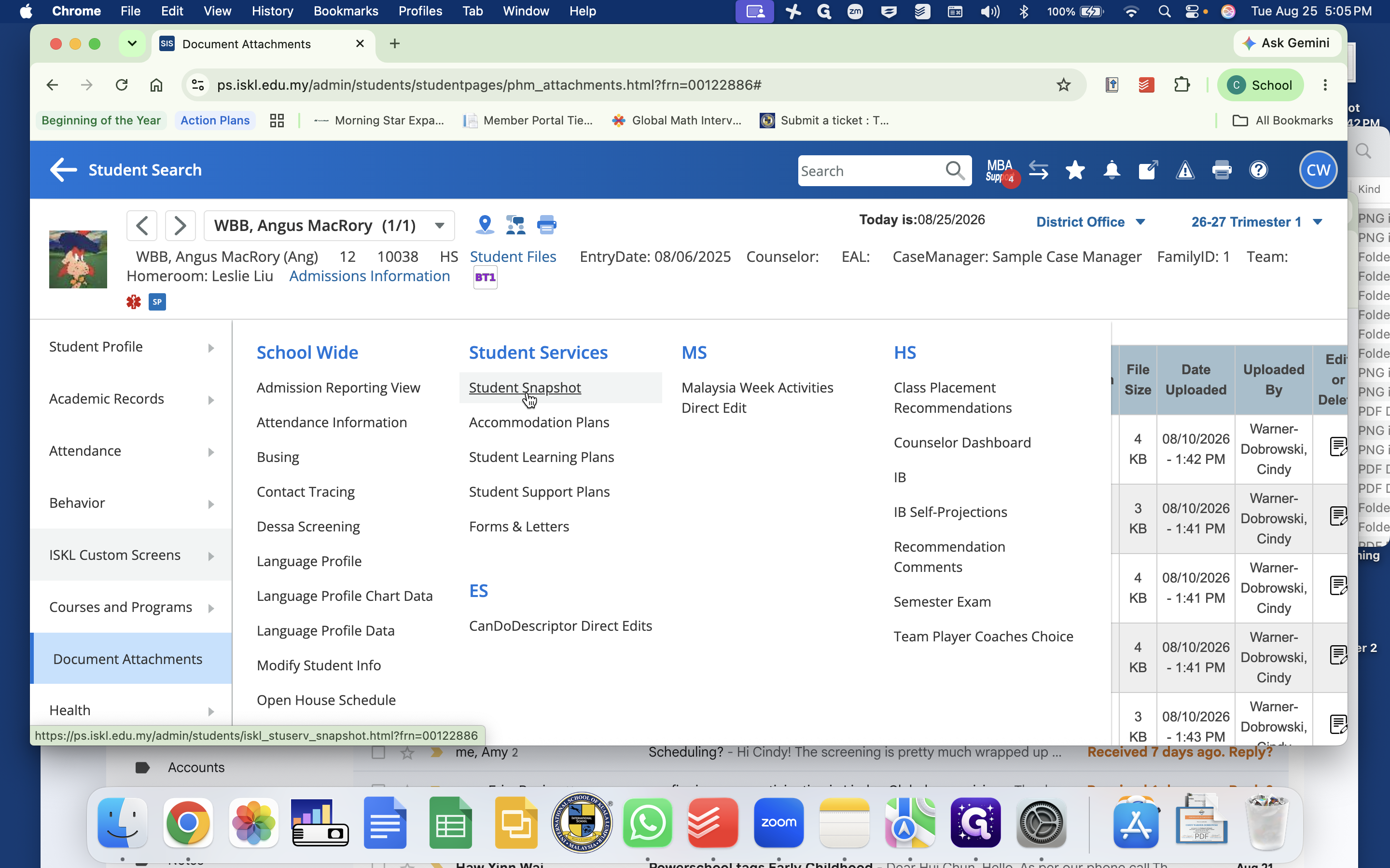 Step #6: Click Student Snapshot under the Student Services section.