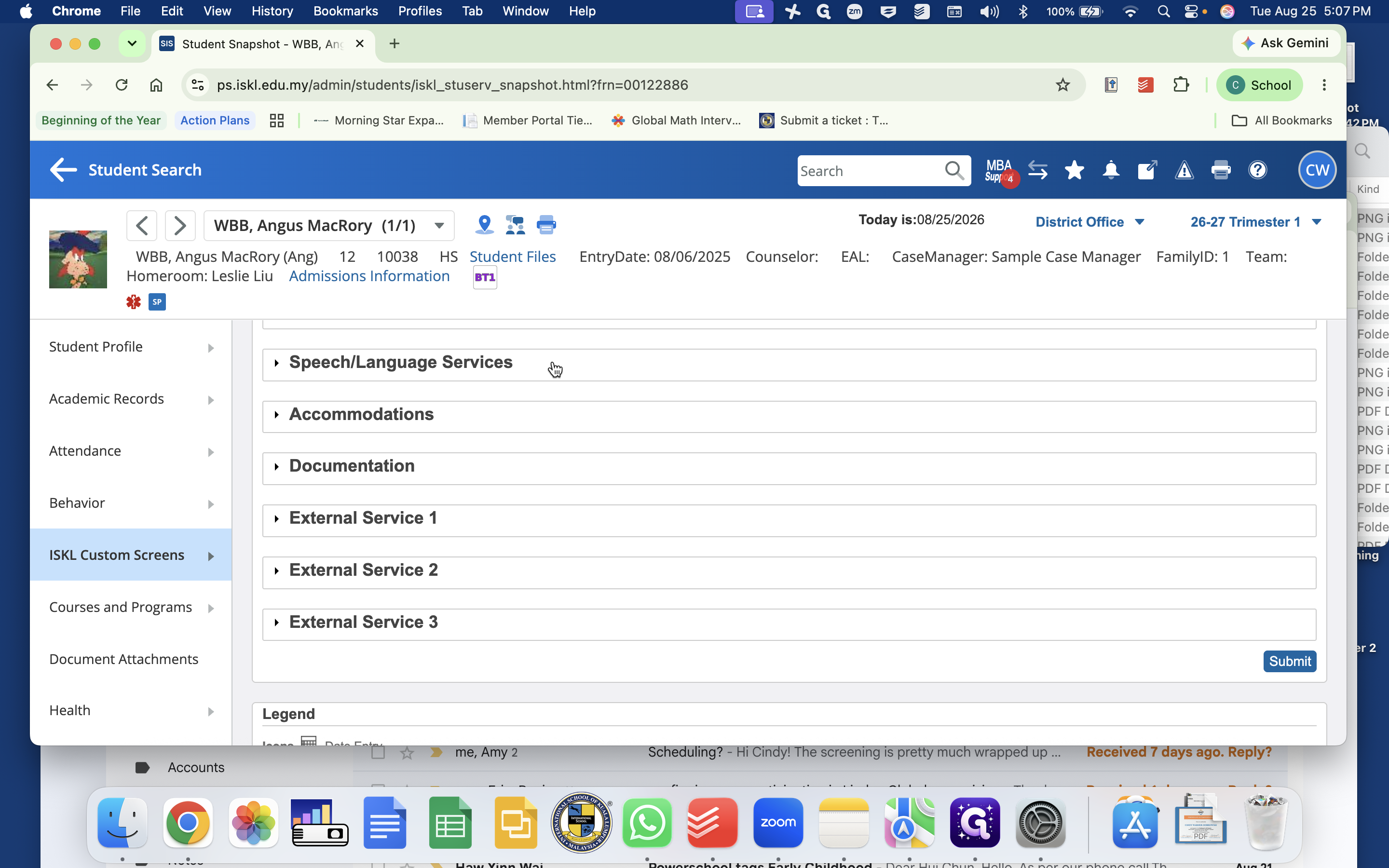 Step #11: Click the Speech/Language Services section to view recorded speech and language therapy details.