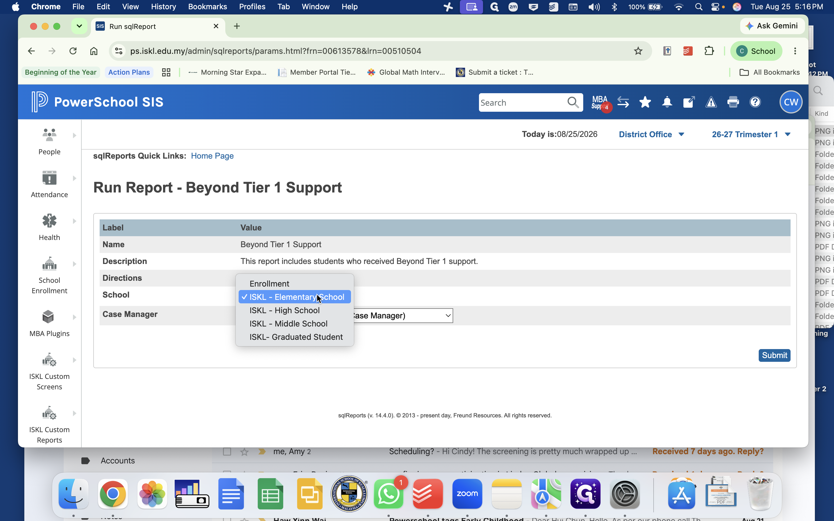 Step #40: Click the School dropdown menu and select your school division (e.g., ISKL - Elementary School).
