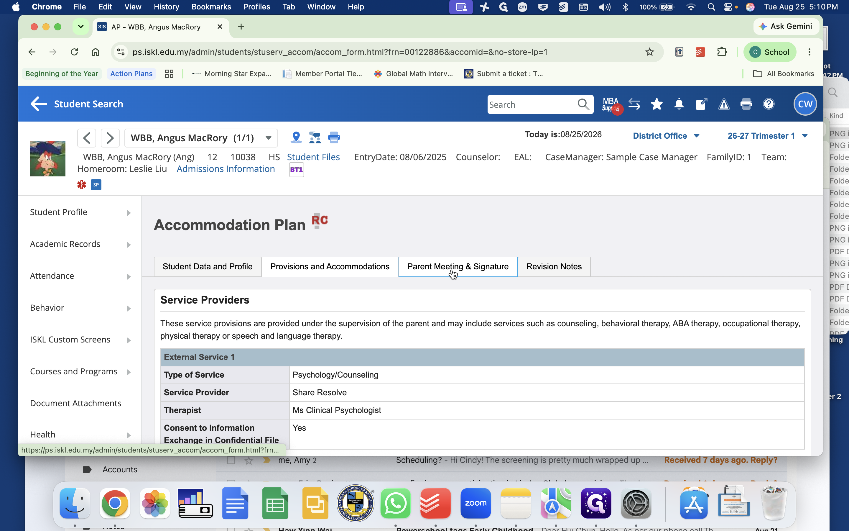 Step #21: Click the Parent Meeting & Signature tab to log meeting details and review parent signature status.