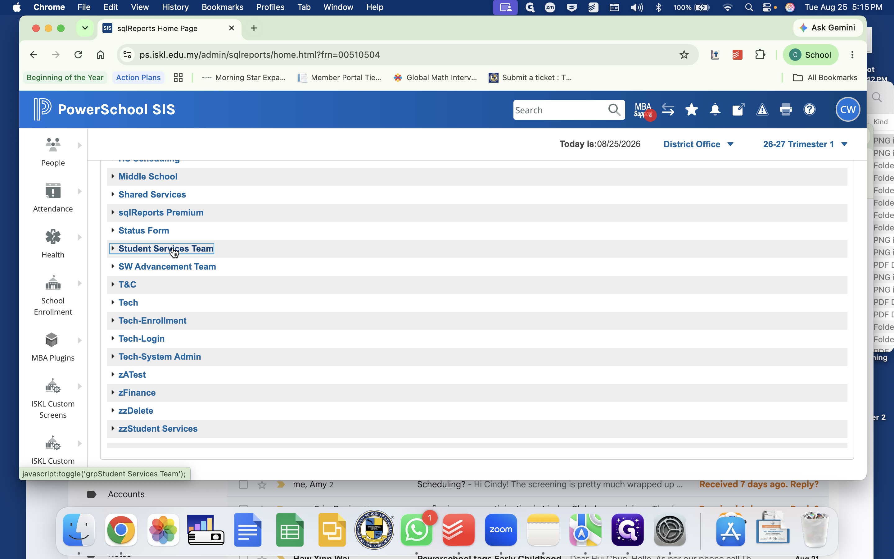 Step #38: Click Student Services Team to expand available reports.