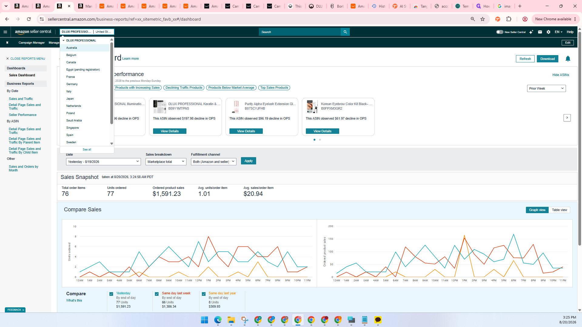 Step #8: To view another marketplace, click the store switcher dropdown at the top of the page and select the desired region (e.g., Australia).