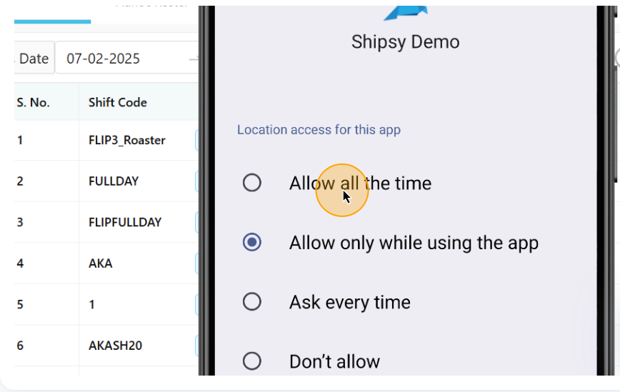 Step #20: In the 'Location' settings, please provide authorization to 'Allow all the time.'