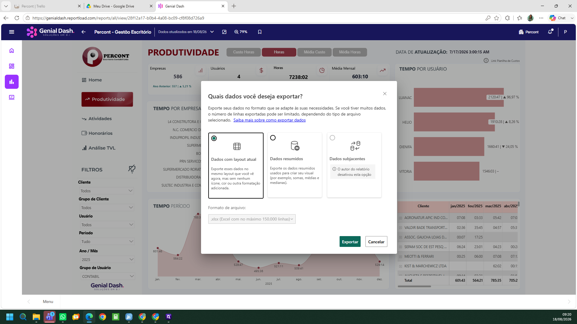 Step #19: Clique no botão Exportar para iniciar o download do arquivo Excel.