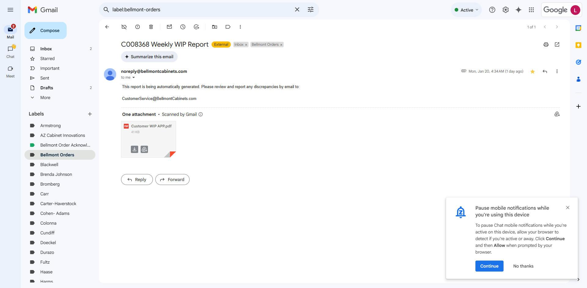 Step #2: Open the report to find the order number, PO name (client's last name), estimated arrival date, and shipping destination (SWKB showroom or Old Pueblo Warehouse)