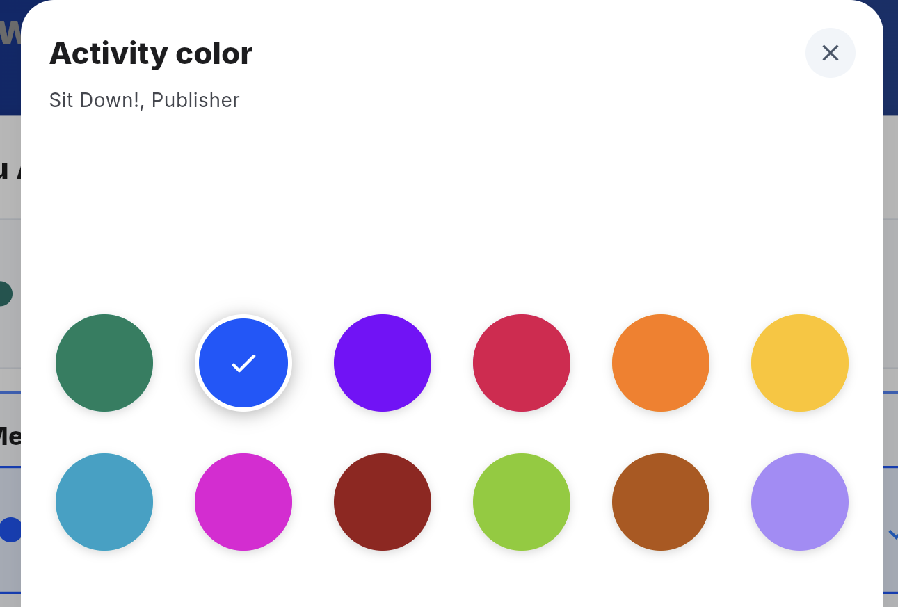 Step #6: Click the color picker for your current activity, choose the desired color (orange in this example to match one of the colors in the logo), and confirm your choice.