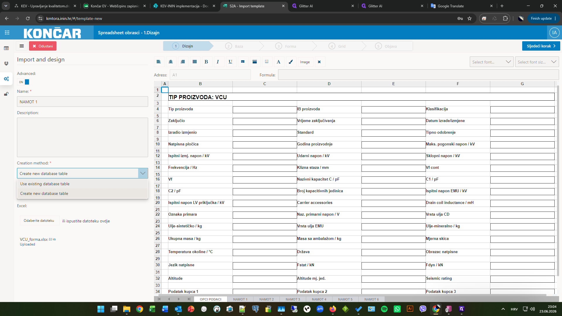 Step #5: U padajućem izborniku Creation method odaberite Use existing database table.