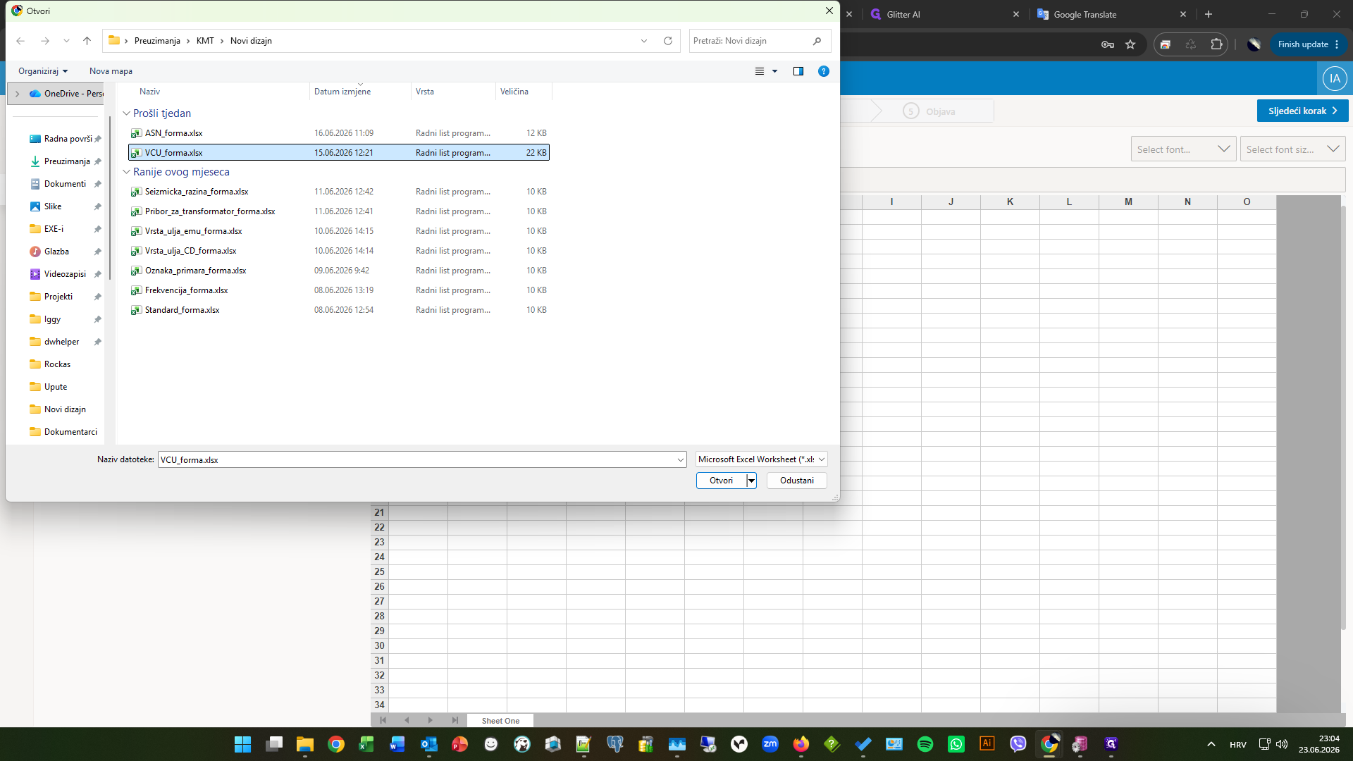 Step #4: Pronađite i odaberite vaš Excel obrazac (npr. VCU forma.xlsx).