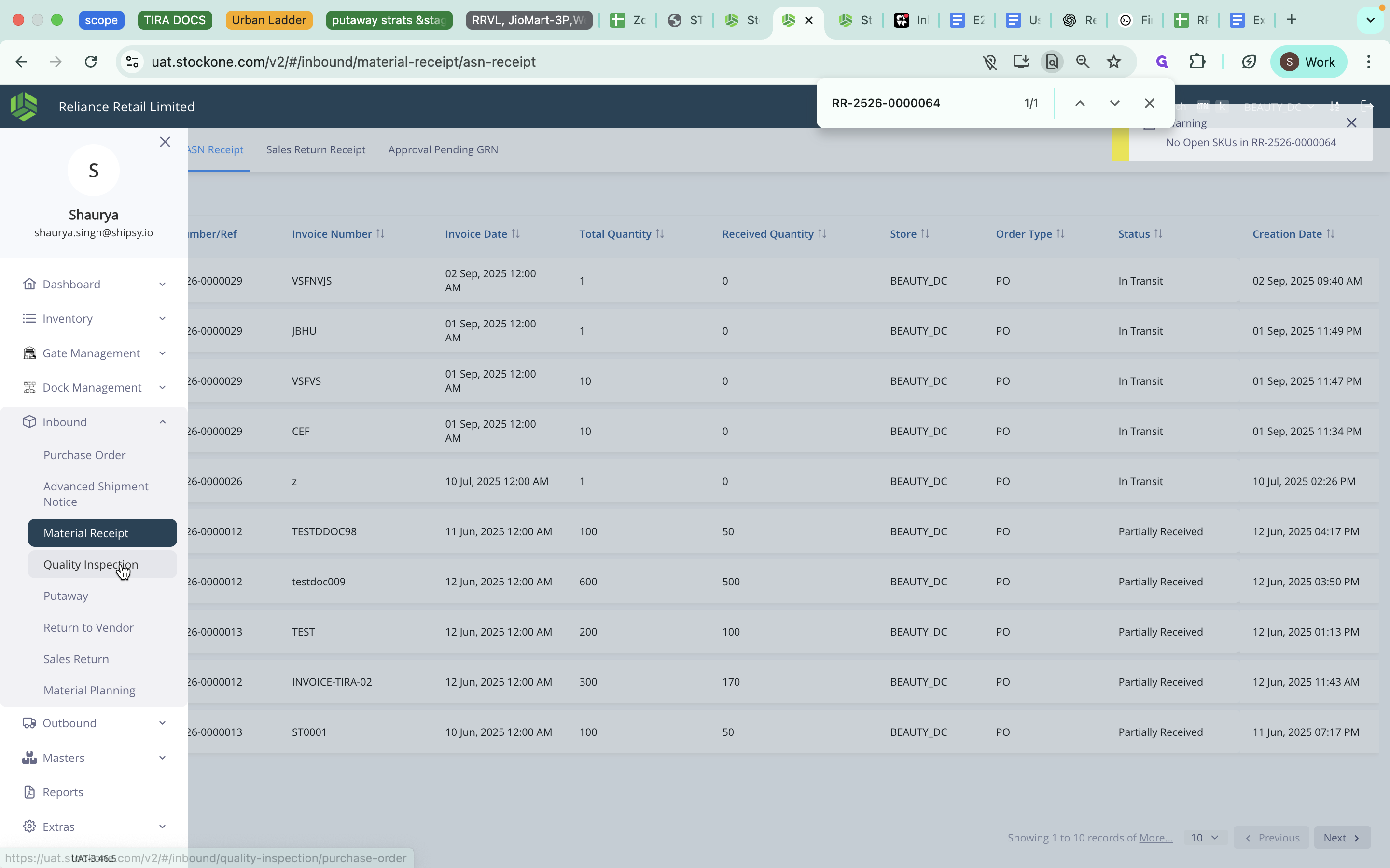Step #9: Click on "Quality Inspection"