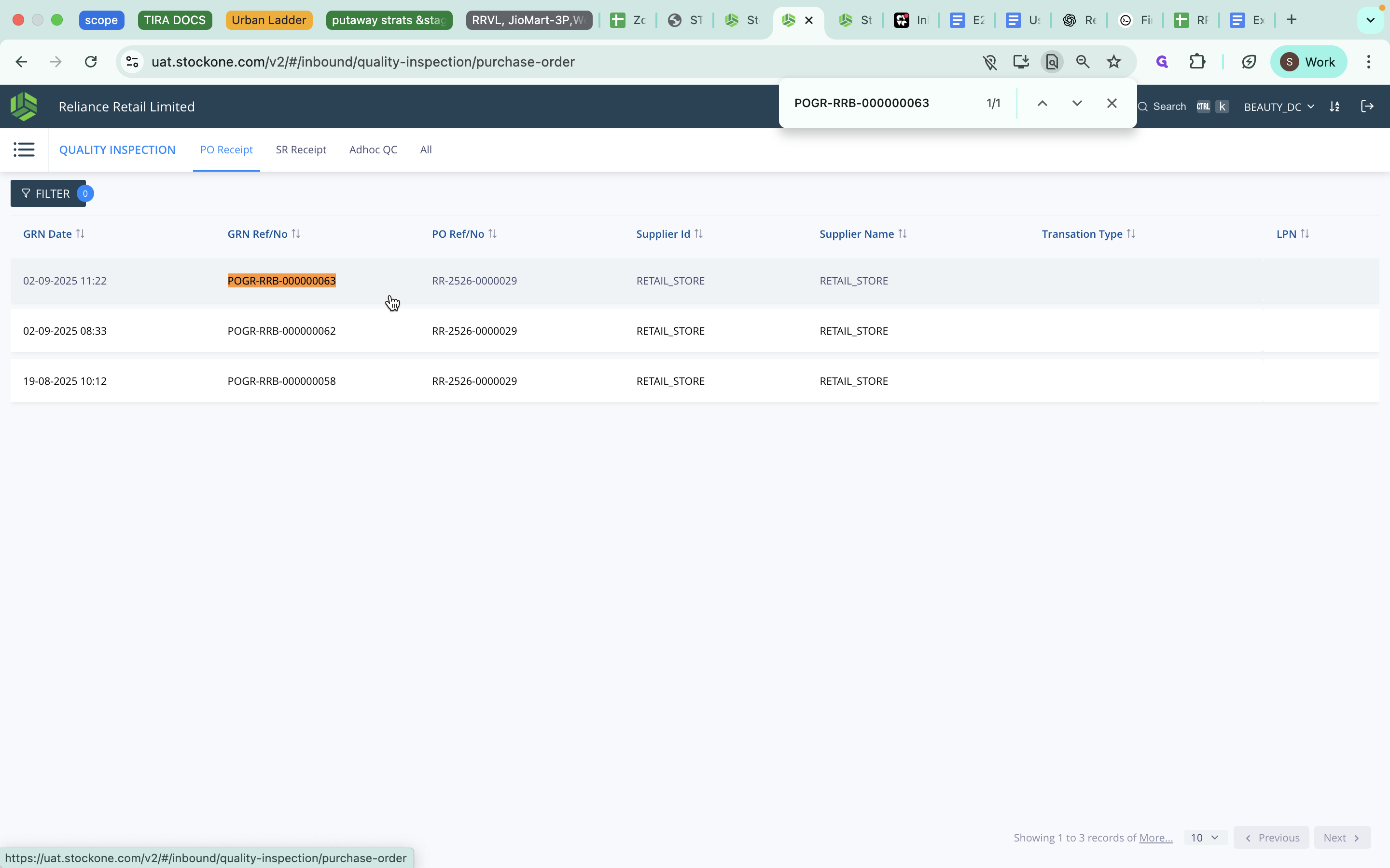 Step #10: Click on the required GRN Ref. against which we are doing QC.