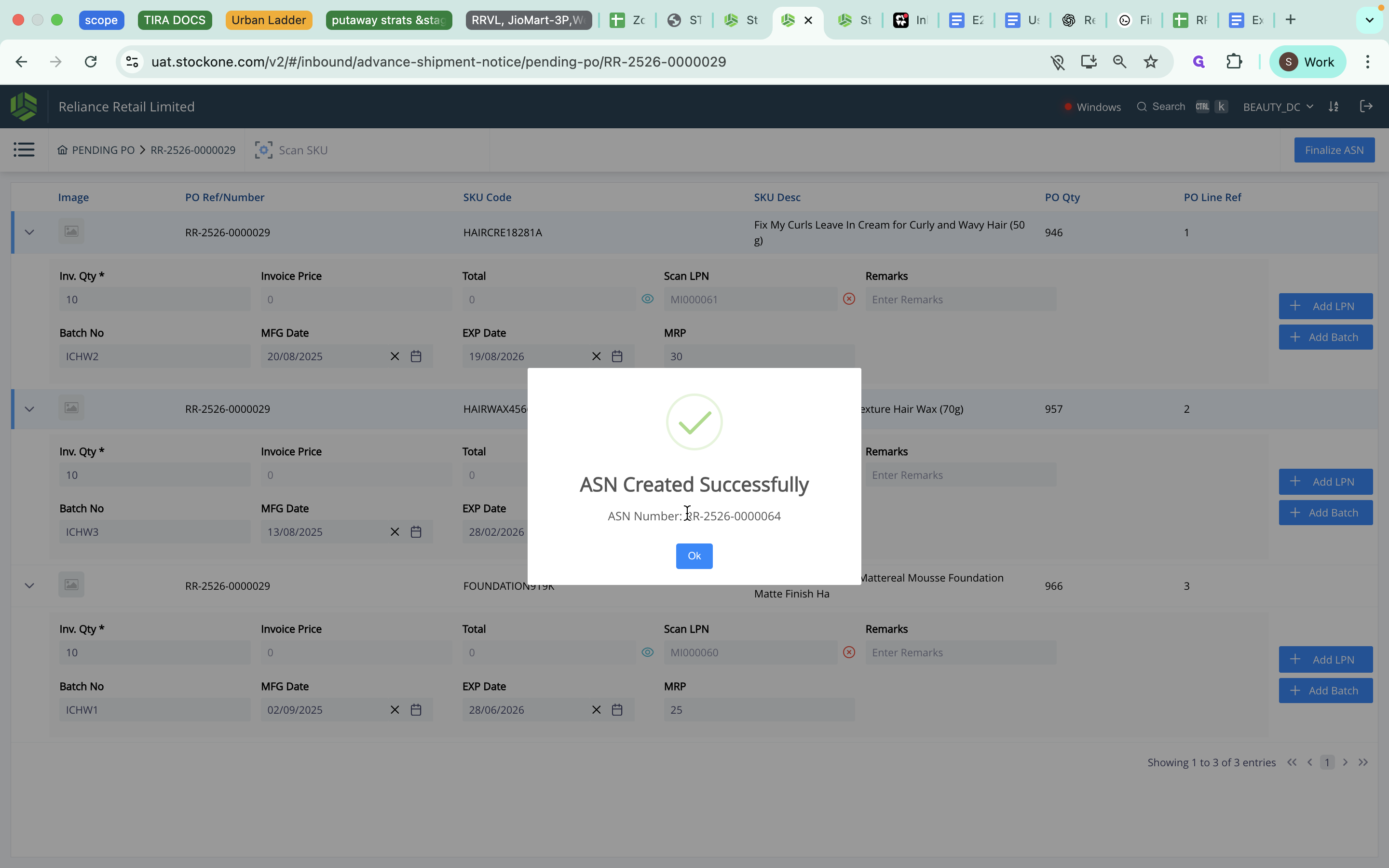Step #2: ASN is successfully created.