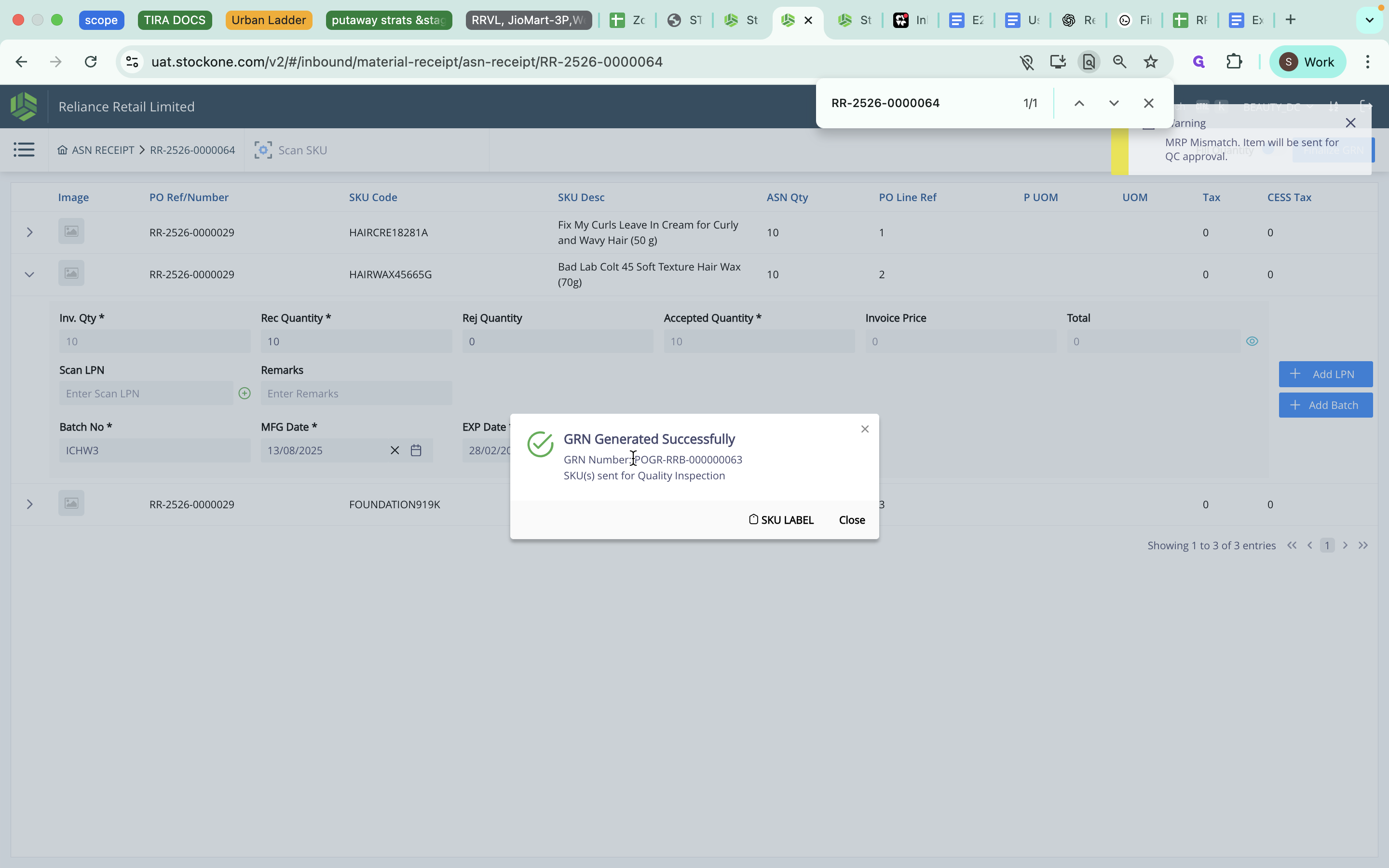 Step #7: "Item will be sent for QC" as soon as the GRN is completed.