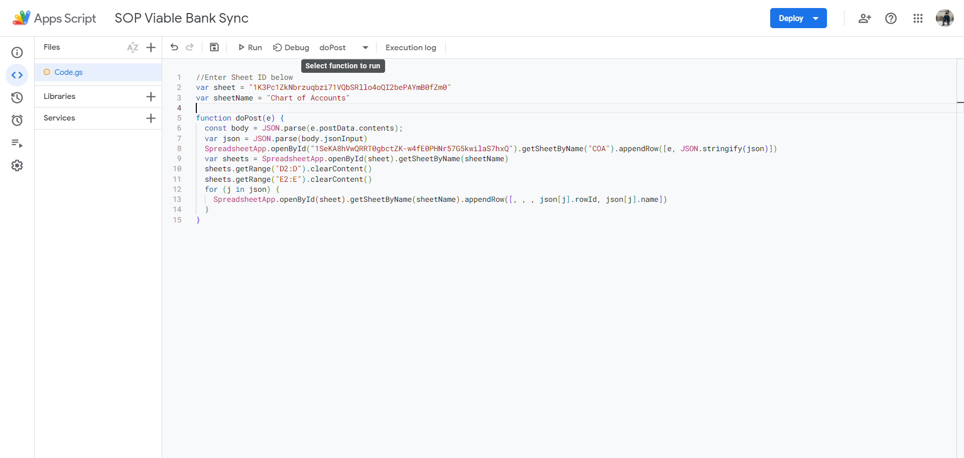 Step #27: Click on "var sheet = " 1K3Pc1ZkNbrzuqbzi71VQbSR11040QI2be PAYmB0fZm0 ""