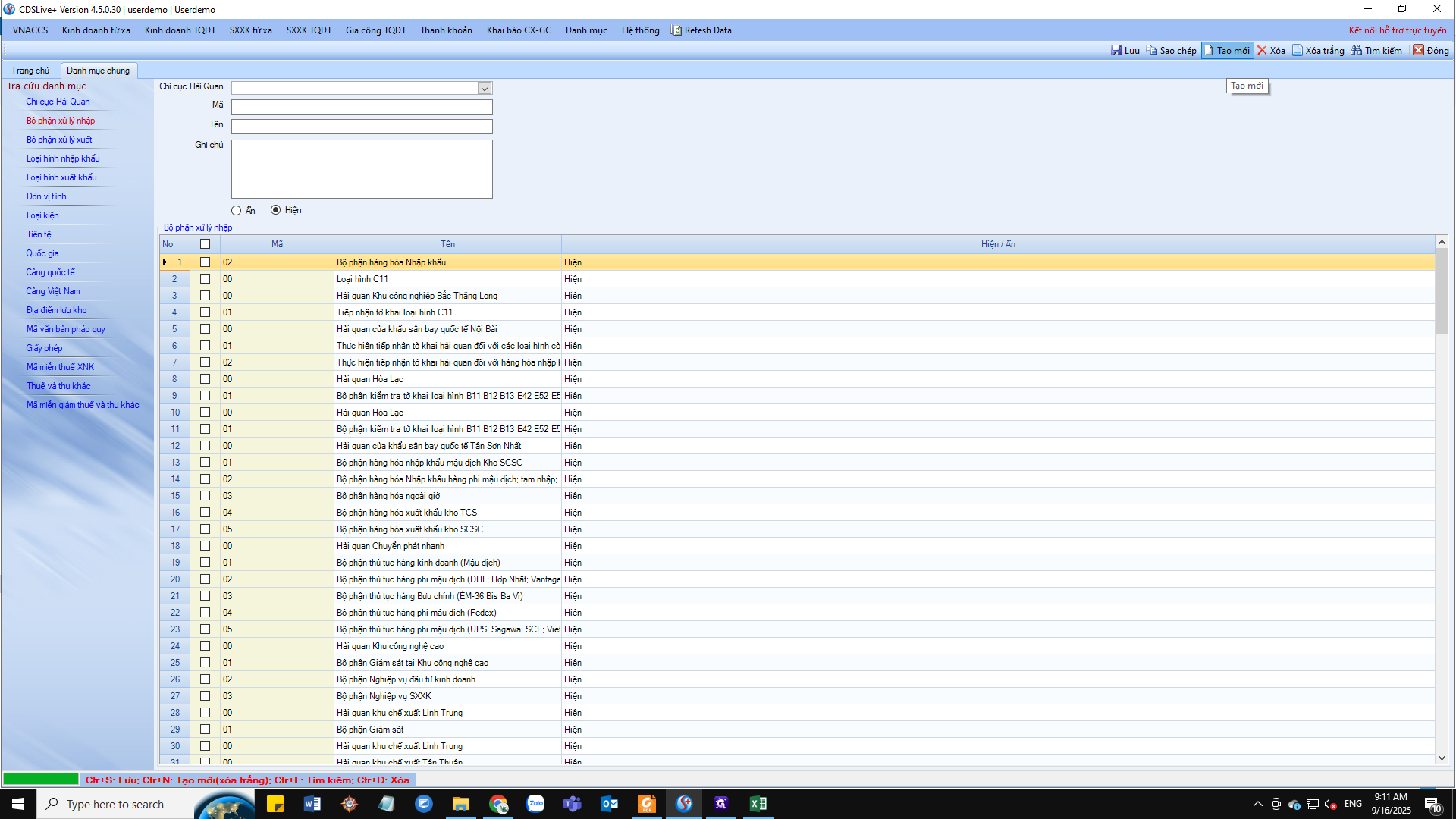 Step #11: Trường hợp tạo mới mã: Click on "Tạo mới"