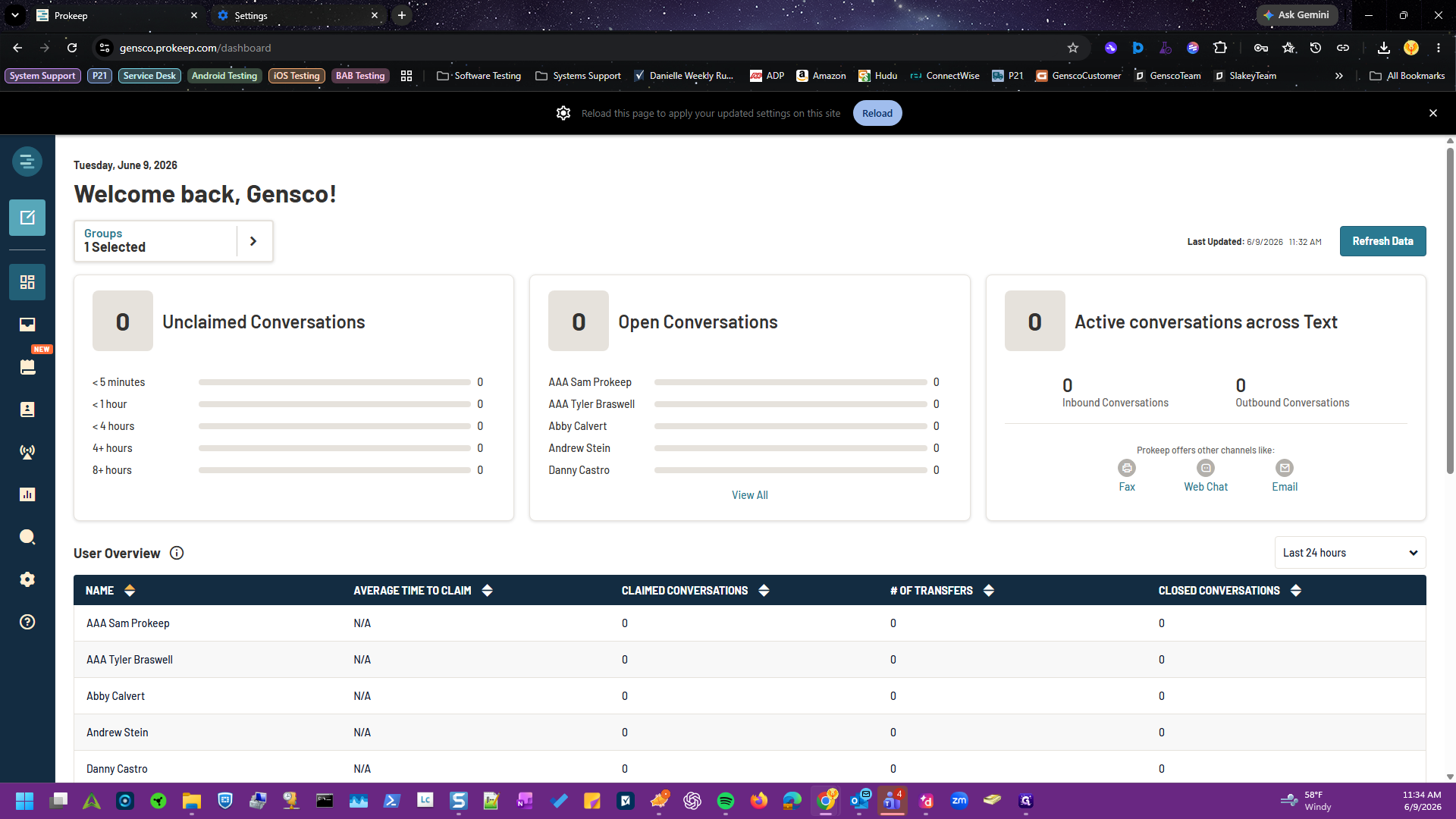 Step #6: Return to the Prokeep dashboard tab and click Reload to apply the updated site settings.