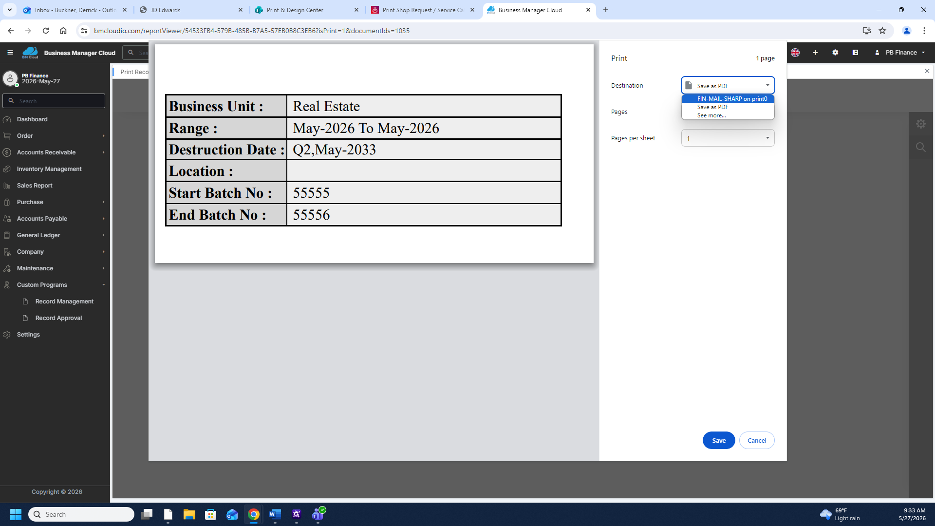 Step #20: Select your destination from the printer dropdown menu (e.g., a physical printer or Save as PDF).