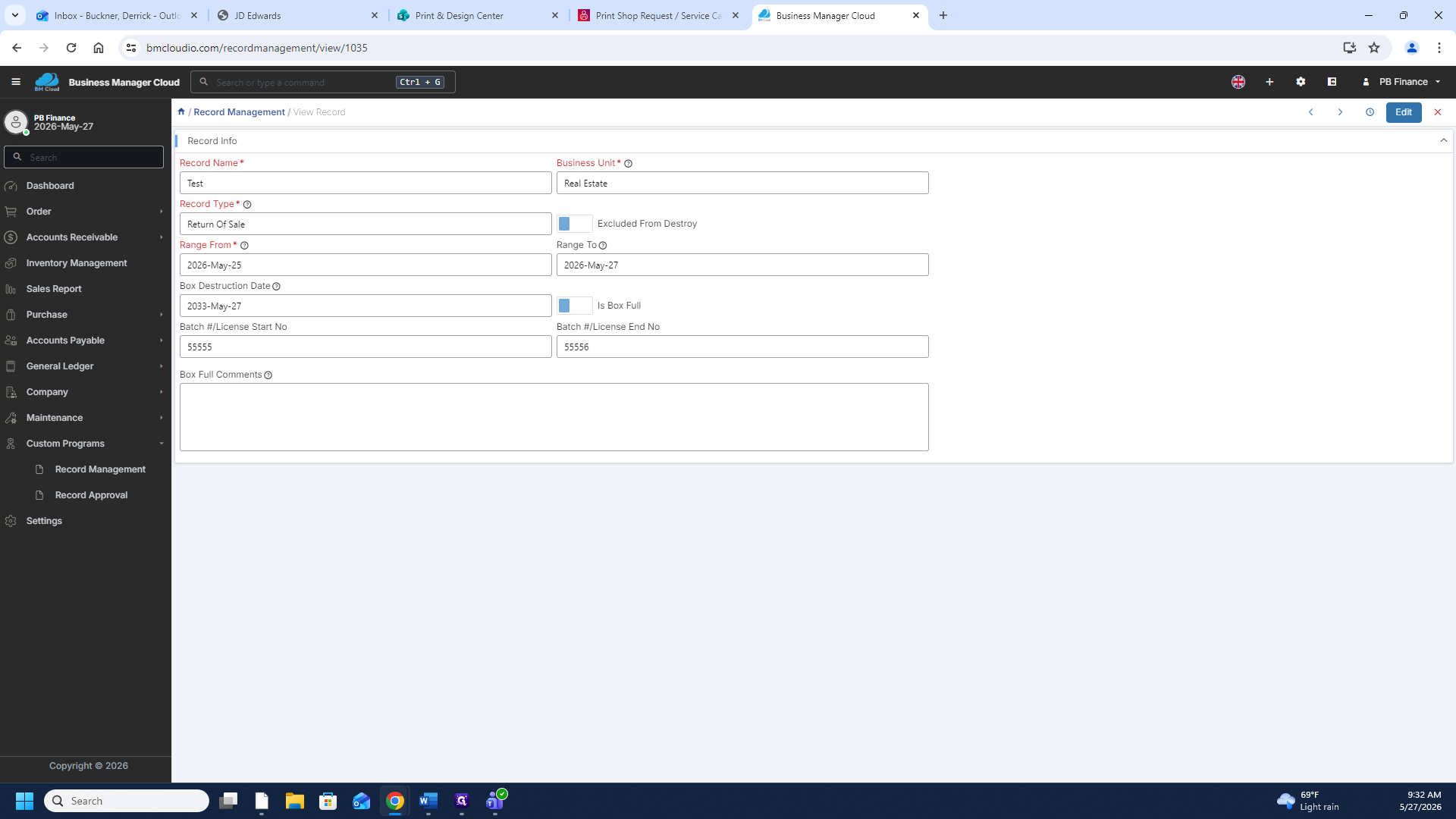 Step #14: Click Edit to unlock the record fields.