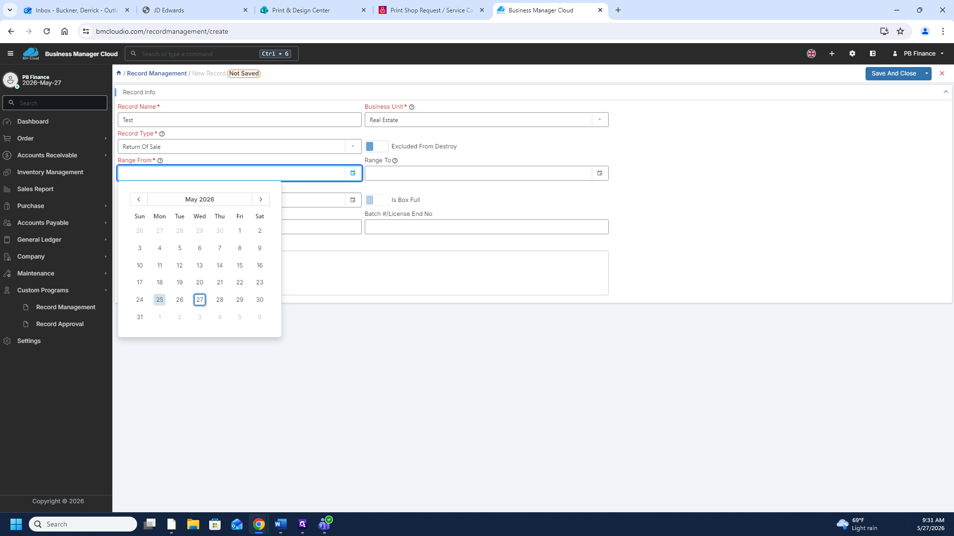 Step #8: Use the calendar picker for the Range From field to select the starting date for your record batch.