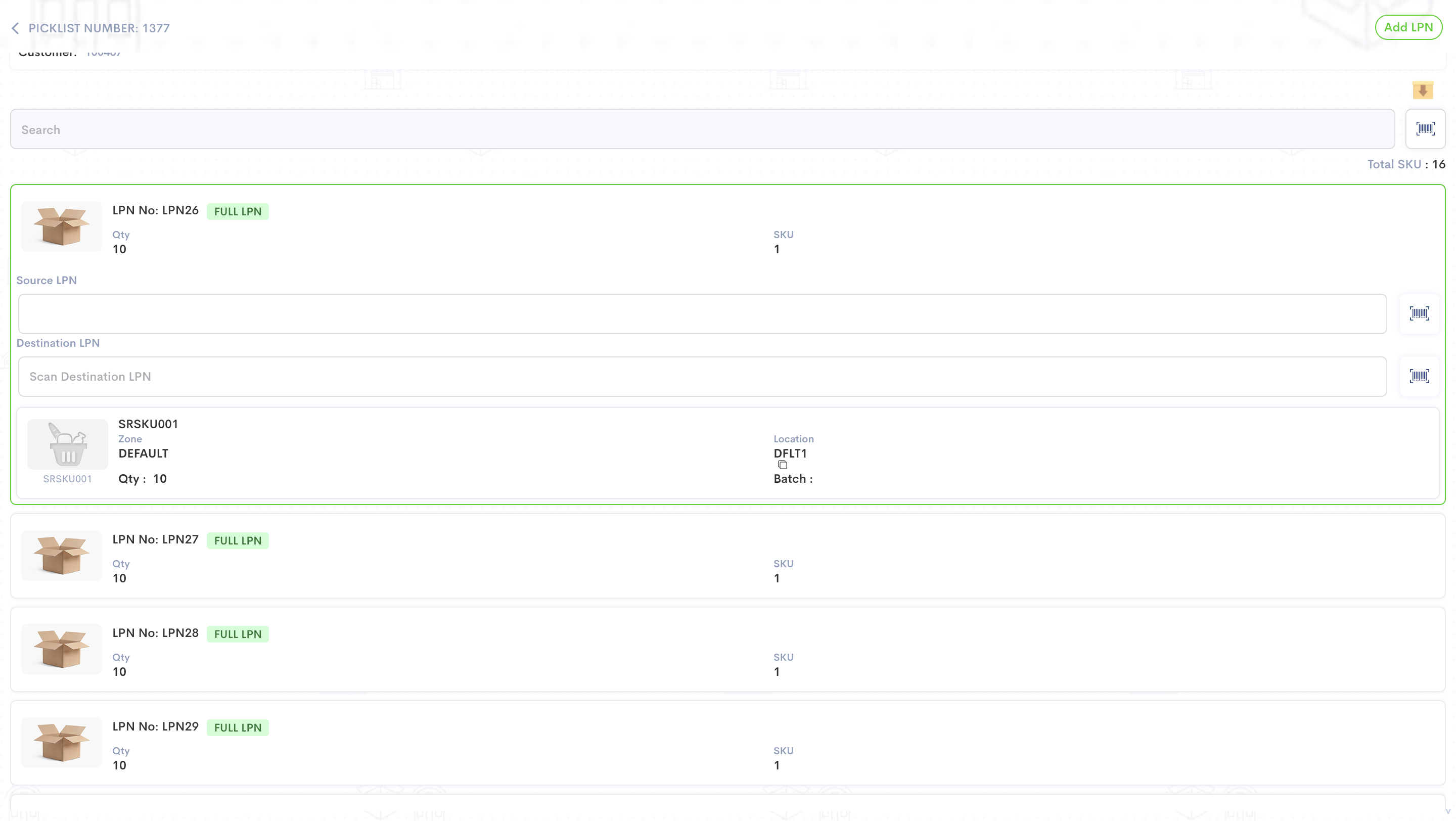 Step #11: Scan Destination LPN - which can be the same LPN number as source.