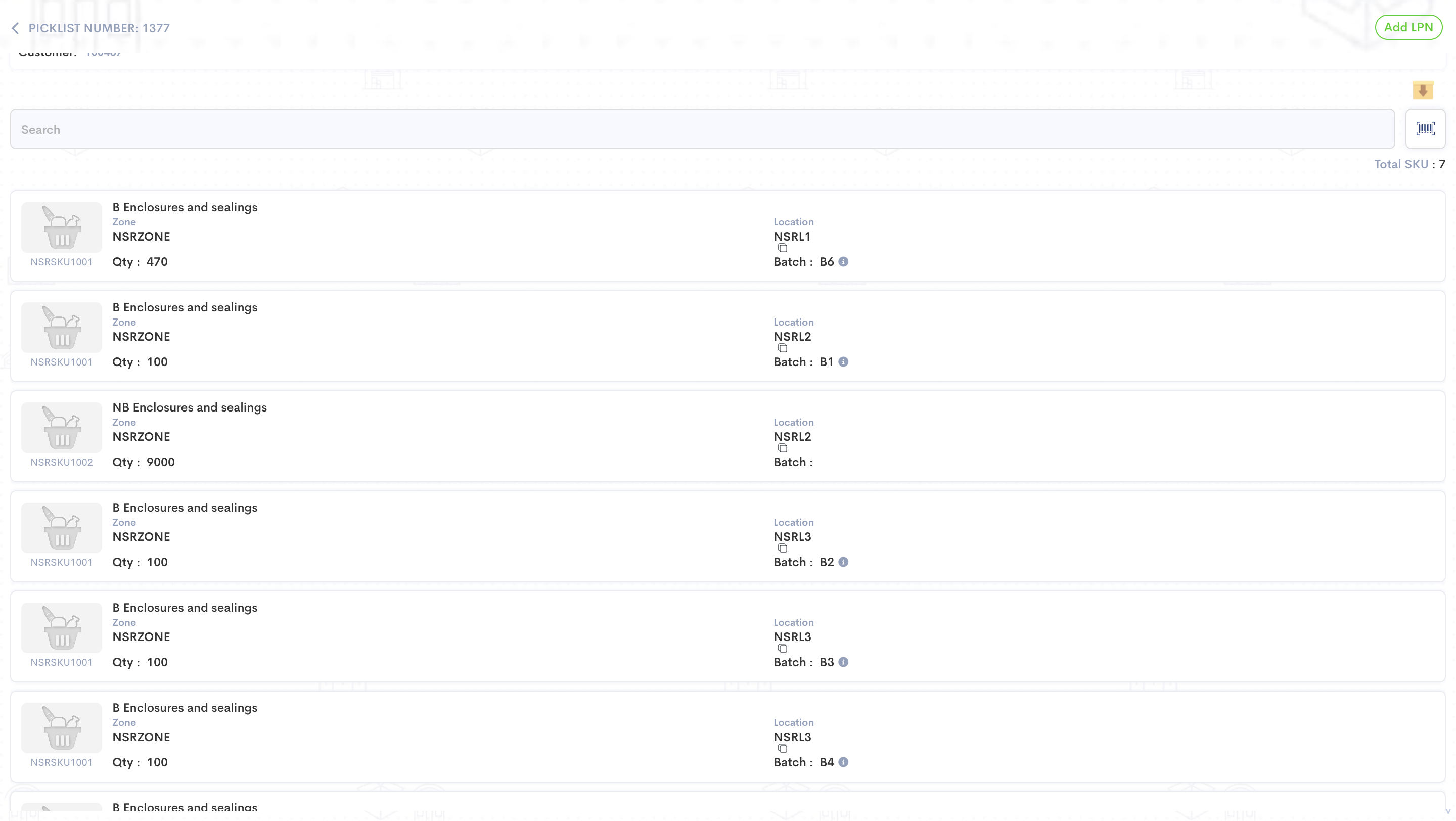 Step #14: Click on "Add LPN" to add the non serialized SKU's into new or LPNs that have space. 