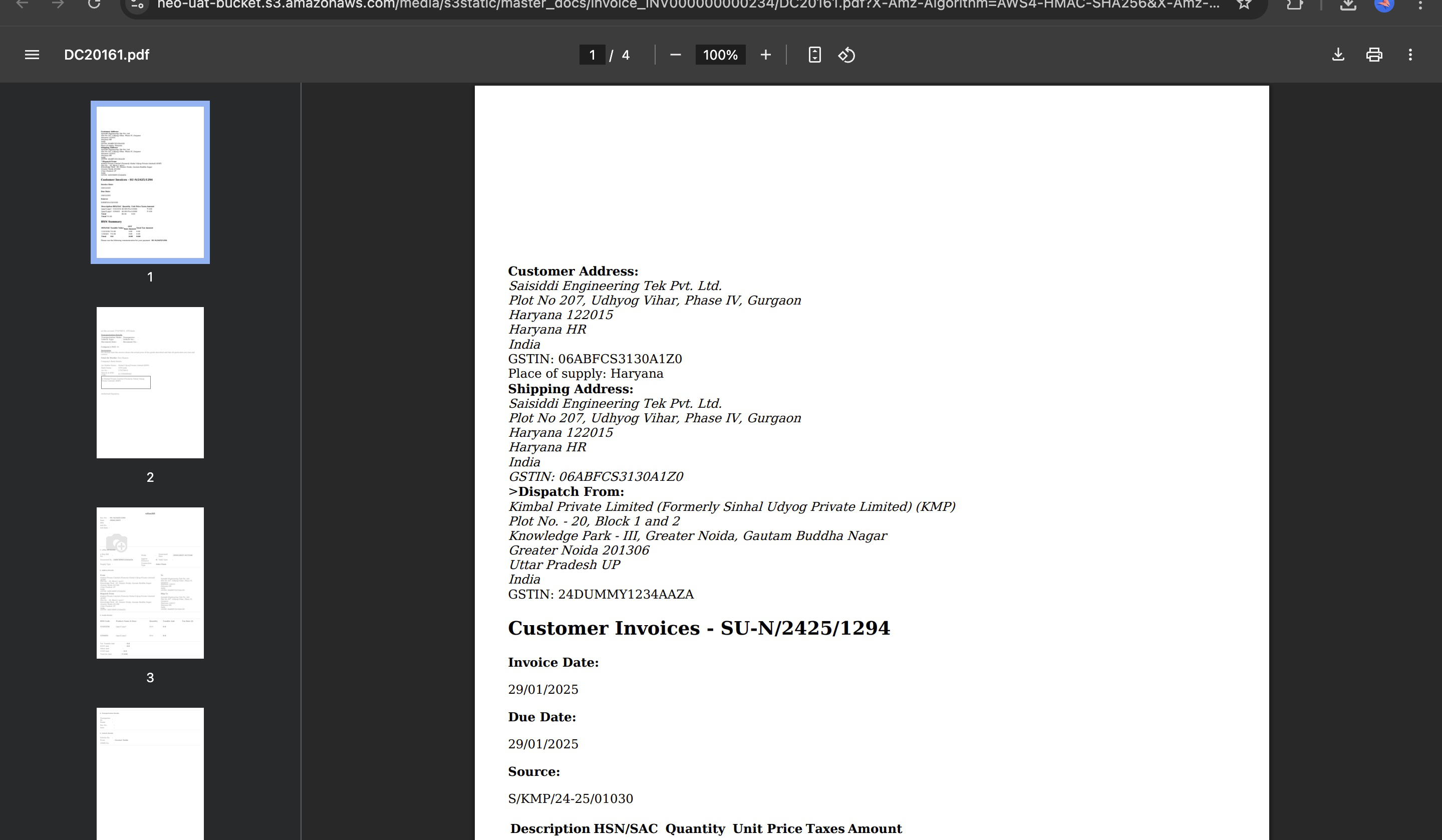 Step #31: Click on Print Invoice -  after this updation of Invoice ID from ERP.We can see customized Invoice being printed. 