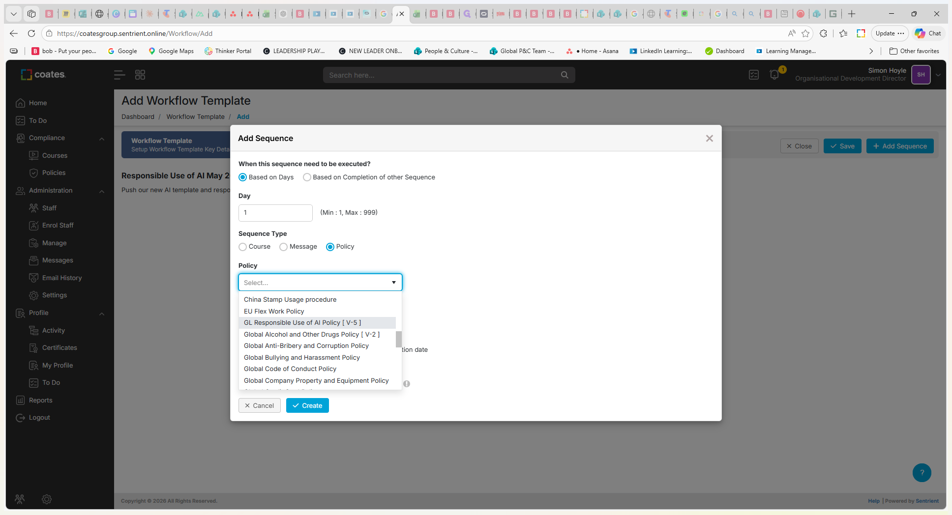 Step #8: Open the policy dropdown and select the required policy, such as the GL Responsible Use of AI Policy.