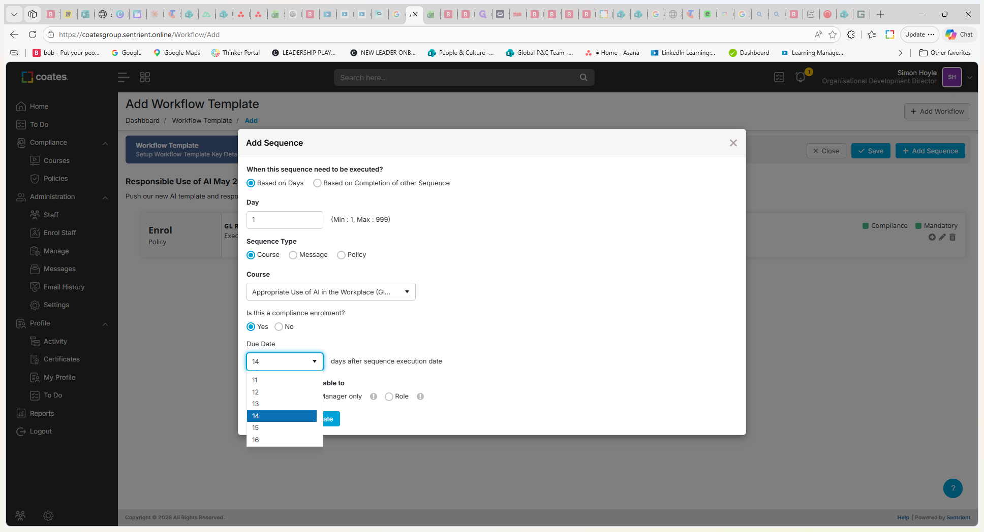 Step #14: Open the due date dropdown and select the timeframe for completion, such as 15 days.