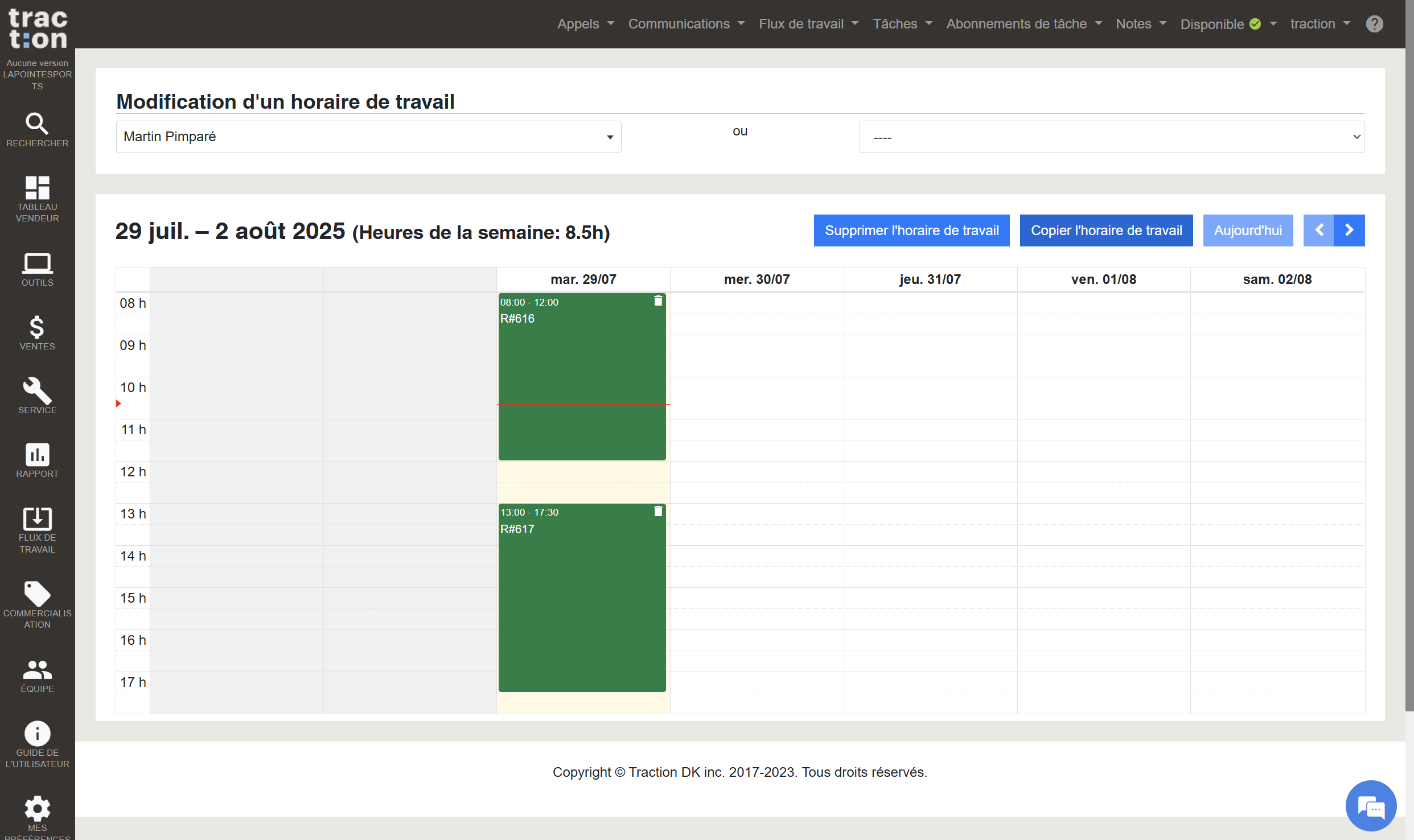 Step #10: Cliquer sur Copier l'horaire de travail (si vous désirer l'appliquer à un autre technicien)