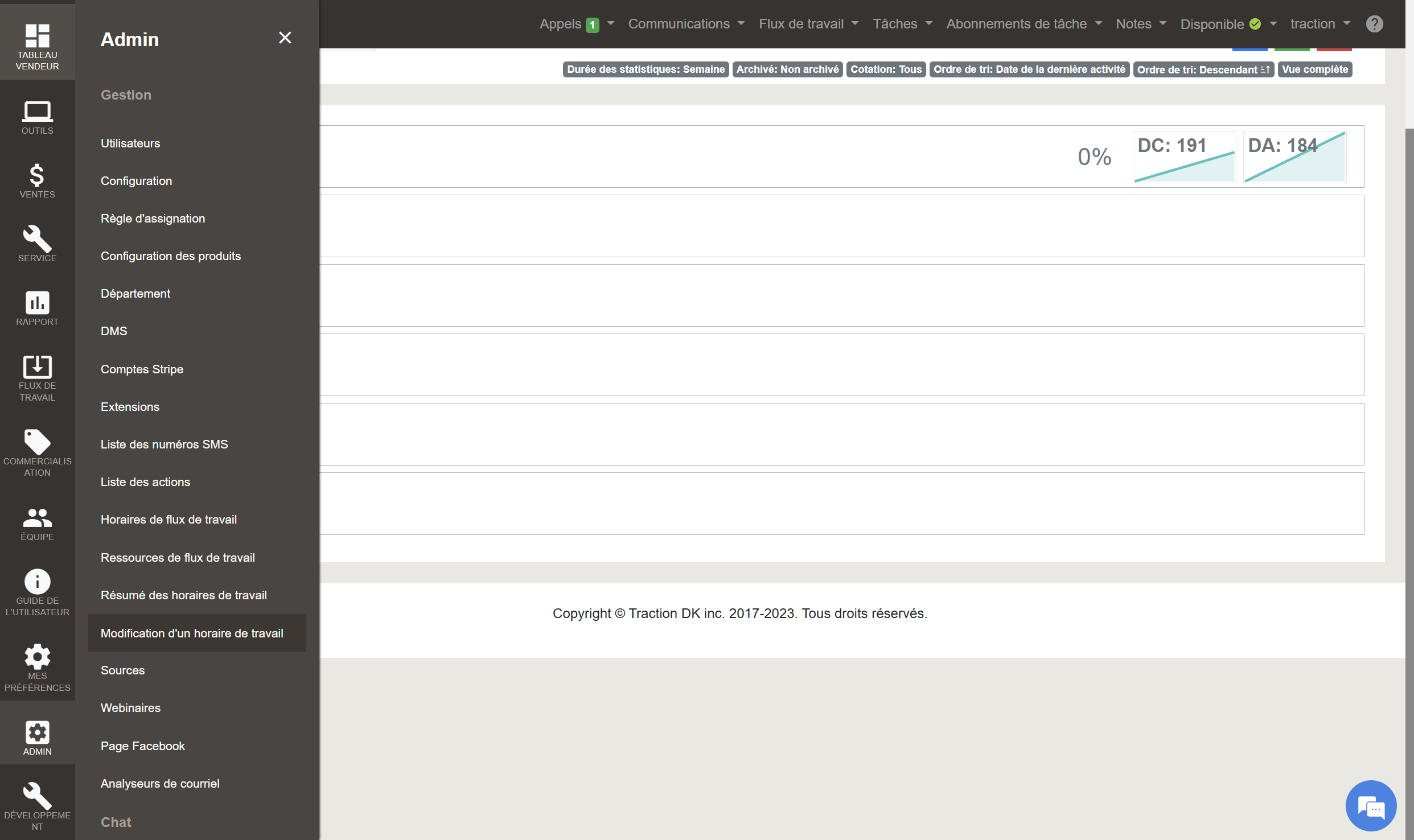 Step #3: Cliquer sur le sous menu Modification d'un horaire de travail