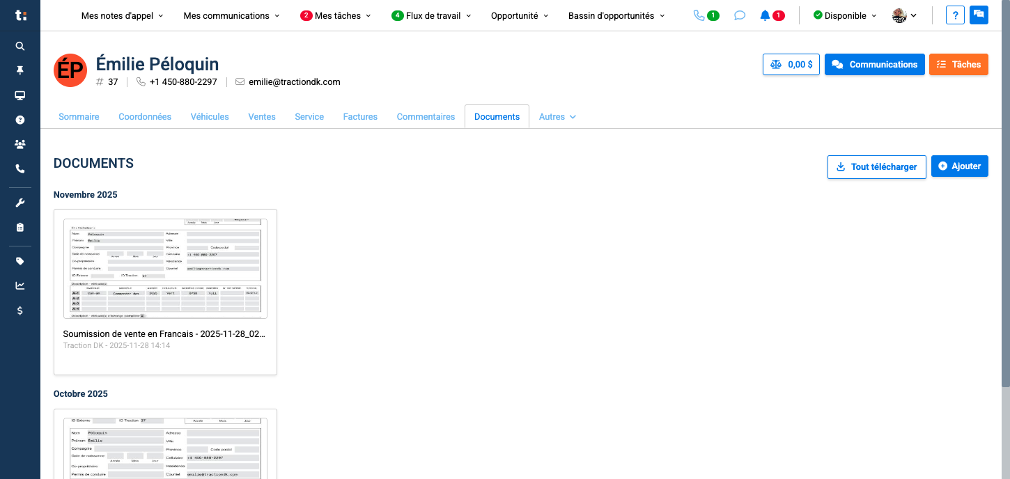 Step #5: Vous trouverez ici tous les documents, tels que photos, PDF, etc., partagés avec le client ou reçus de sa part. Ils sont organisés par date.