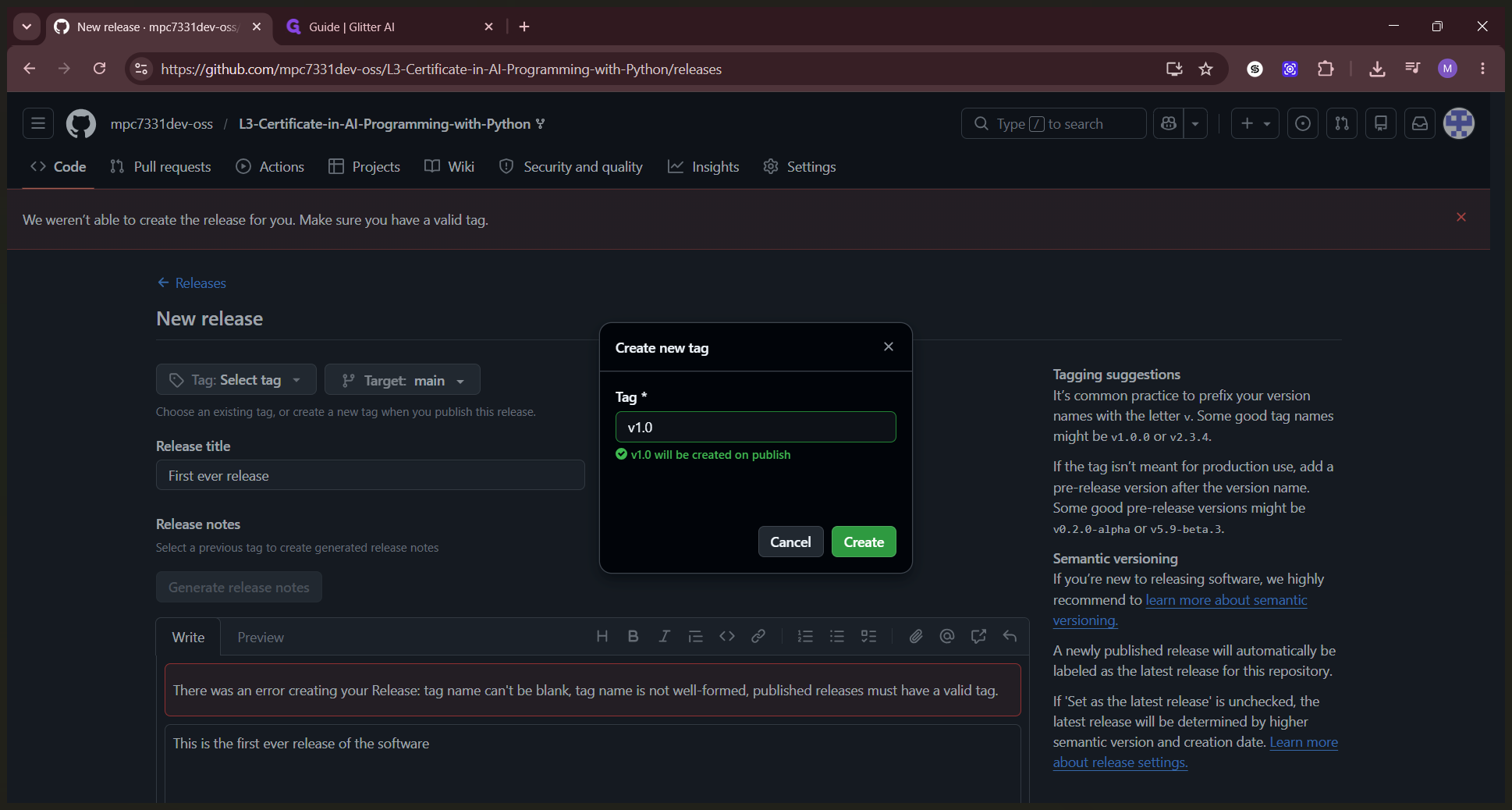 Step #10: Click Create to confirm the new tag.