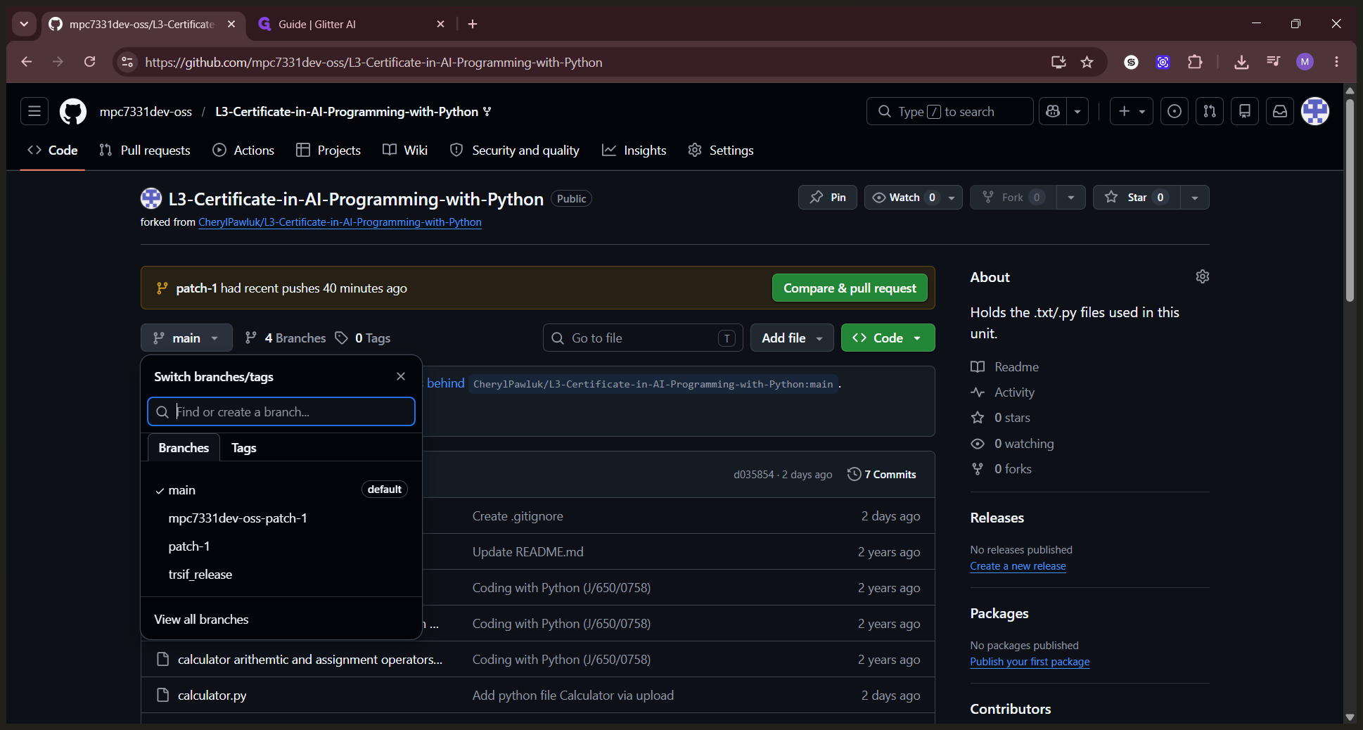 Step #3: In the search field, type a name for your new branch (for example, first_release).