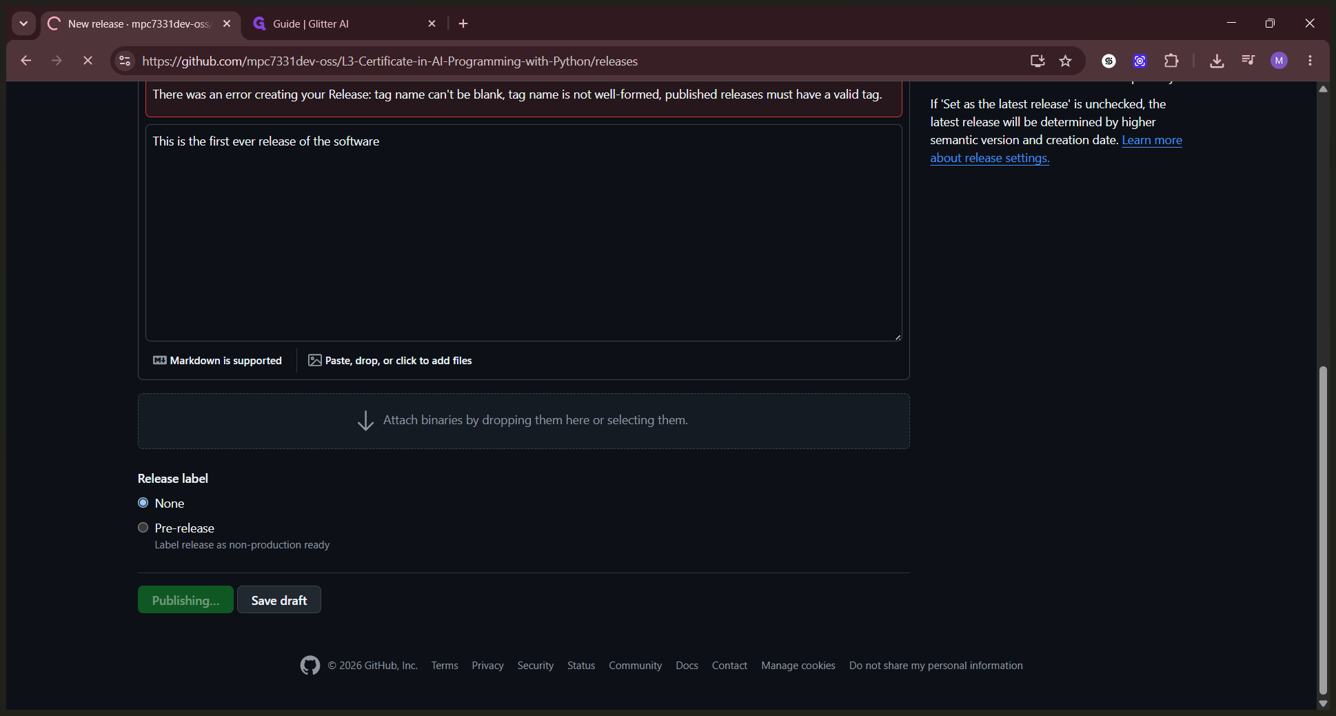 Step #11: Review your details and click Publish release to make it live.