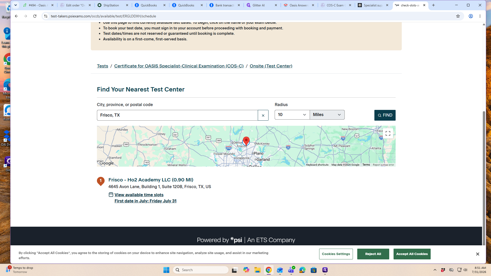 Step #8: Locate your preferred test center from the list and click View available time slots.