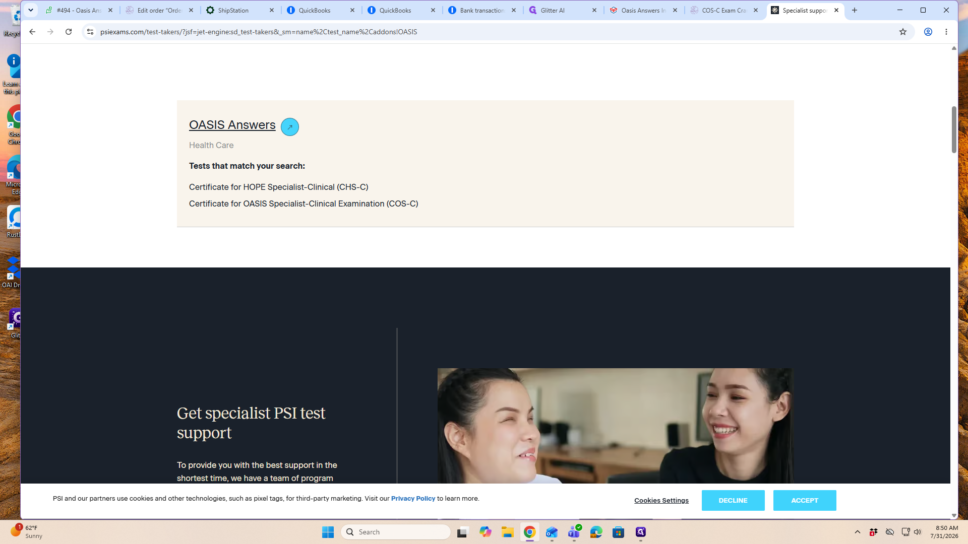 Step #2: Use the search tool to find your specific test sponsor, then click on OASIS Answers from the results.