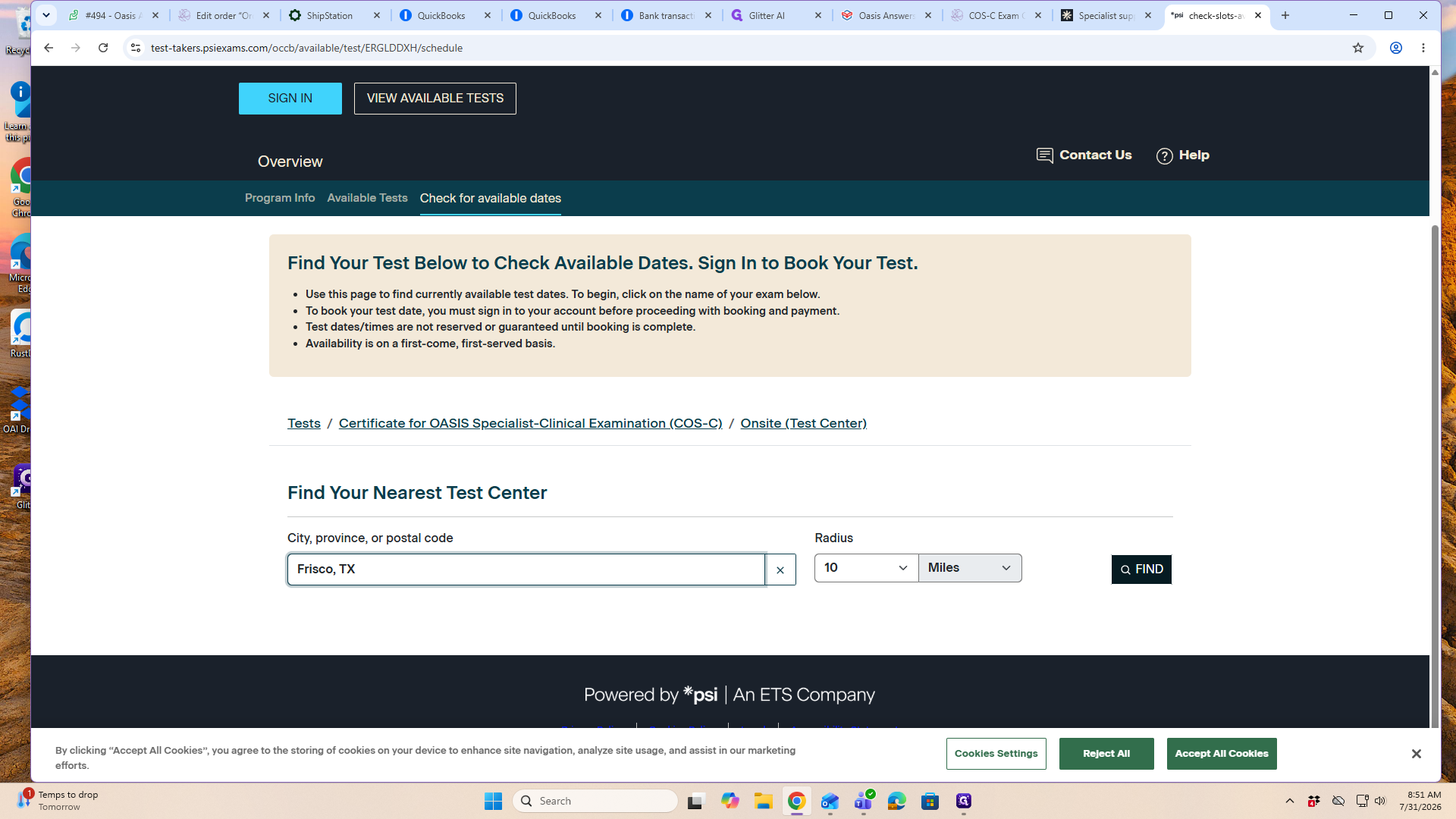 Step #7: Click the FIND button to load a list of nearby testing centers.