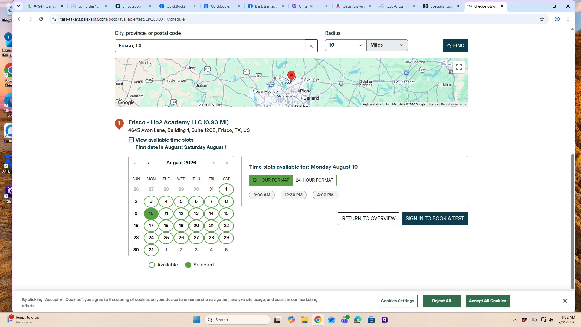 Step #11: Click on your preferred time slot to select it and proceed with booking your exam.