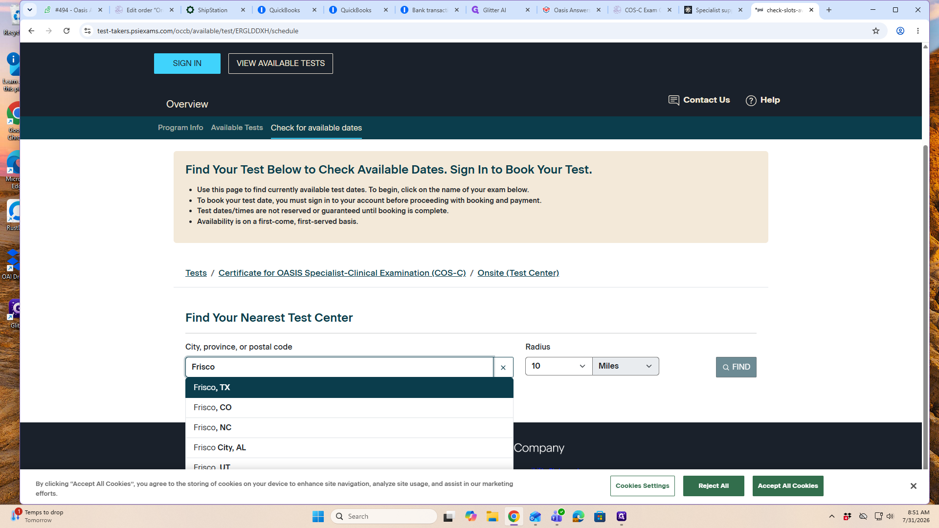 Step #6: In the "Find Your Nearest Test Center" section, enter your location in the search field and select your city from the dropdown.